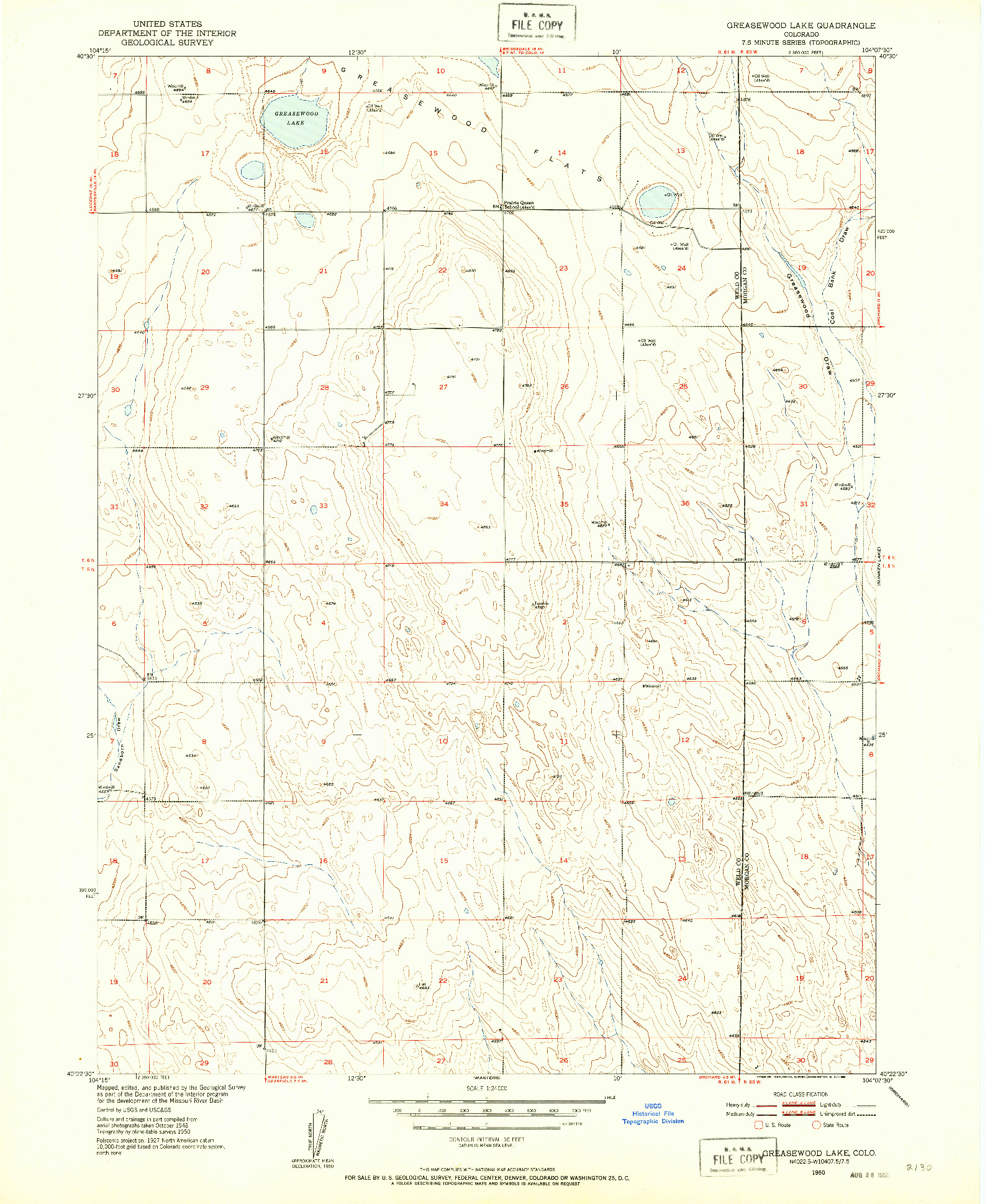 USGS 1:24000-SCALE QUADRANGLE FOR GREASEWOOD LAKE, CO 1950