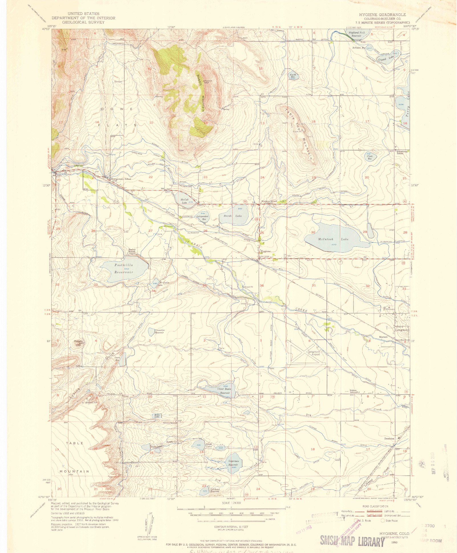 USGS 1:24000-SCALE QUADRANGLE FOR HYGIENE, CO 1950