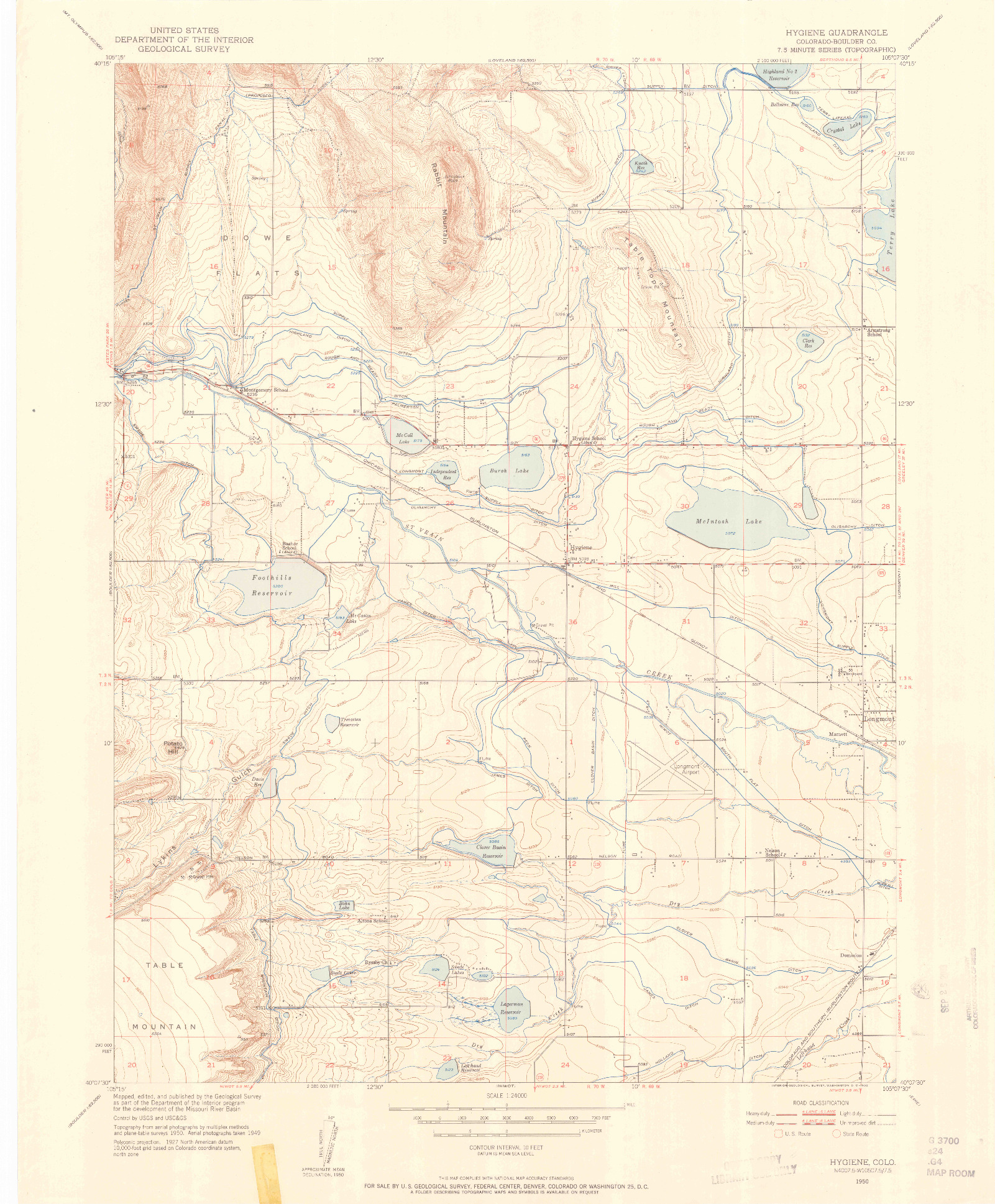 USGS 1:24000-SCALE QUADRANGLE FOR HYGIENE, CO 1950