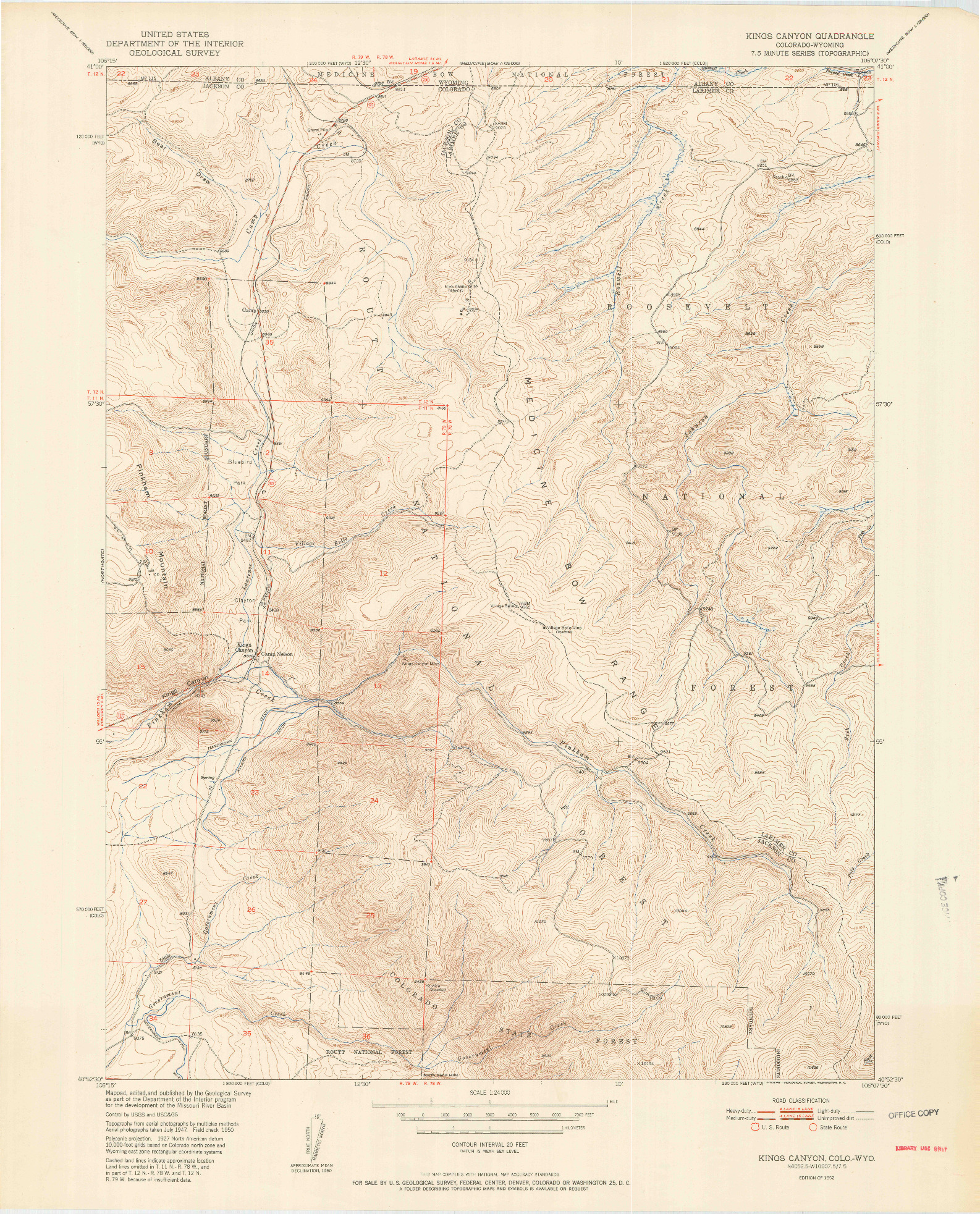 USGS 1:24000-SCALE QUADRANGLE FOR KINGS CANYON, CO 1952