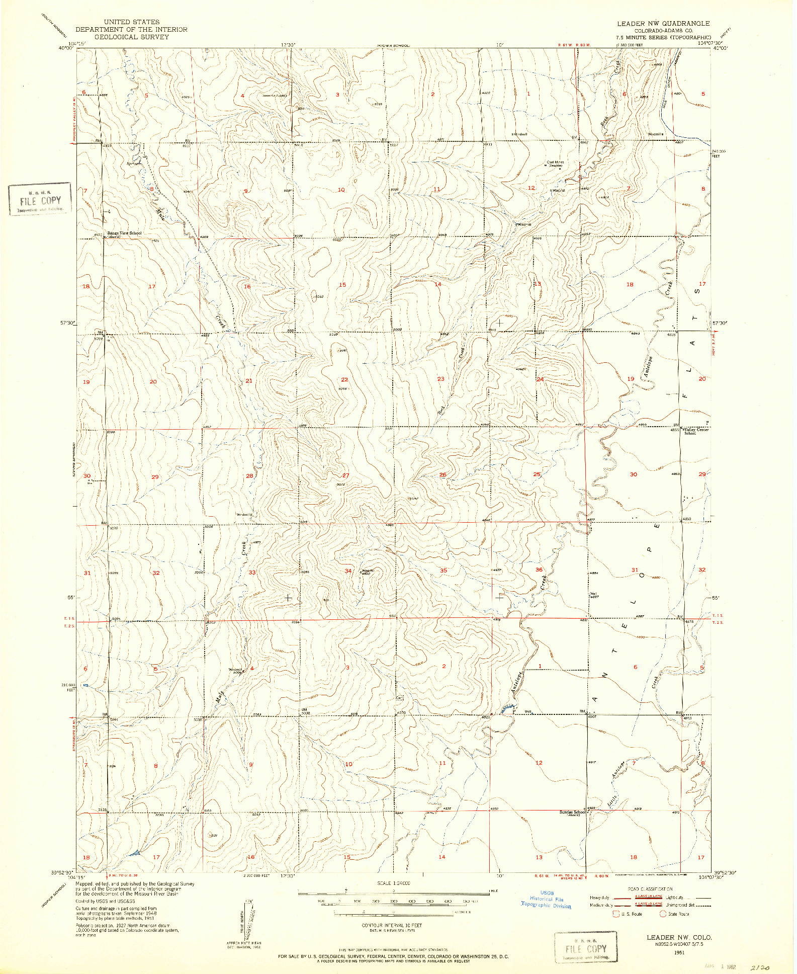 USGS 1:24000-SCALE QUADRANGLE FOR LEADER NW, CO 1951
