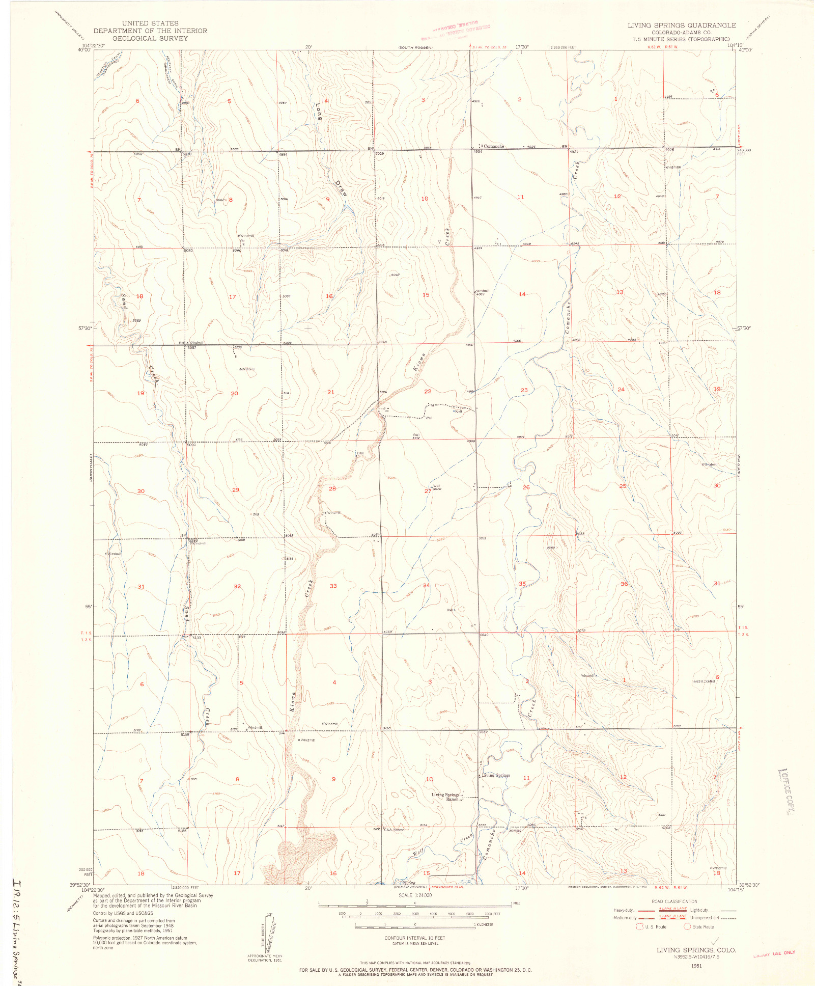 USGS 1:24000-SCALE QUADRANGLE FOR LIVING SPRINGS, CO 1951