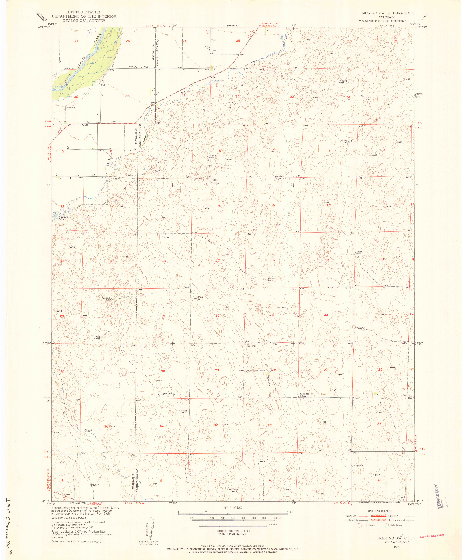 USGS 1:24000-SCALE QUADRANGLE FOR MERINO SW, CO 1951