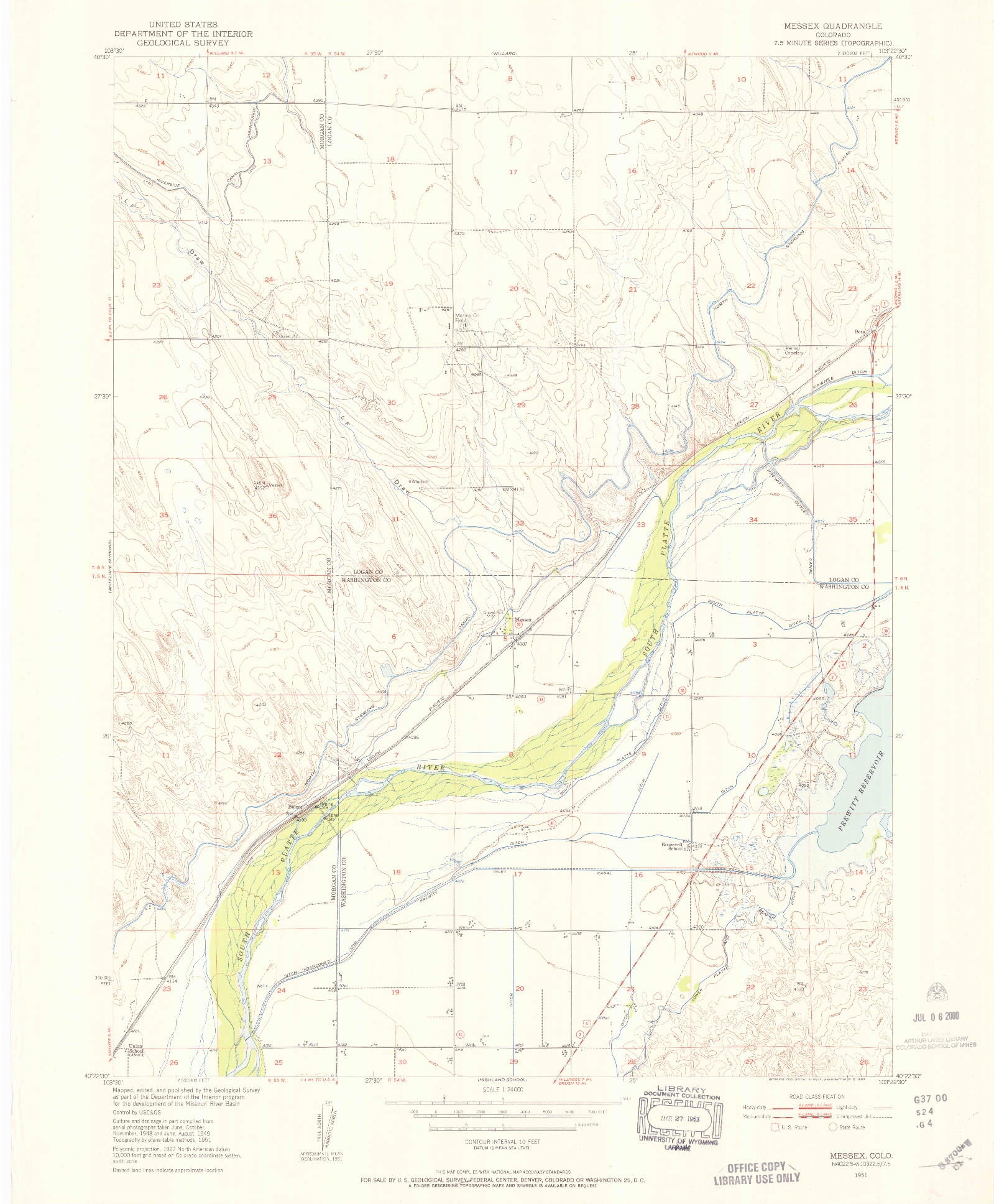 USGS 1:24000-SCALE QUADRANGLE FOR MESSEX, CO 1951