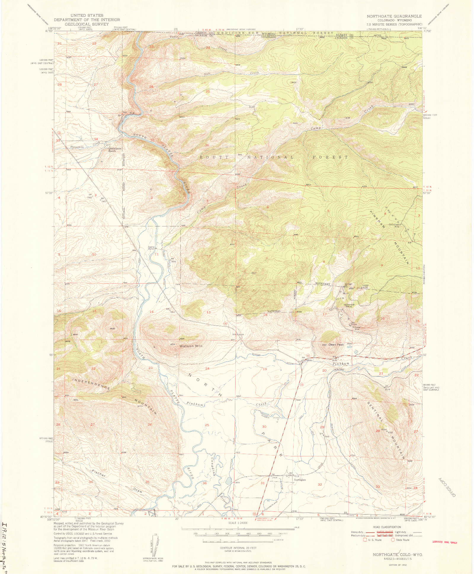 USGS 1:24000-SCALE QUADRANGLE FOR NORTHGATE, CO 1952