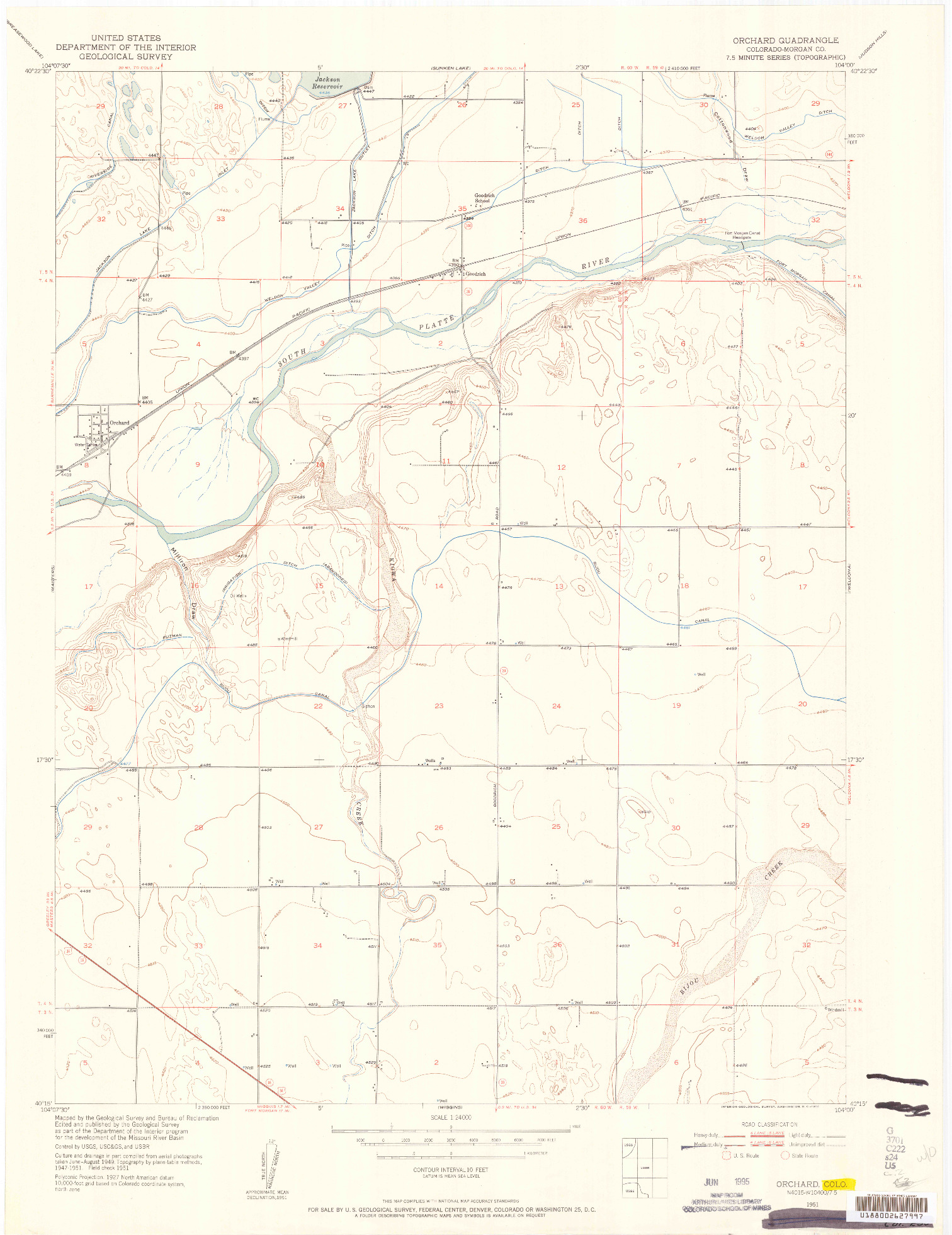 USGS 1:24000-SCALE QUADRANGLE FOR ORCHARD, CO 1951