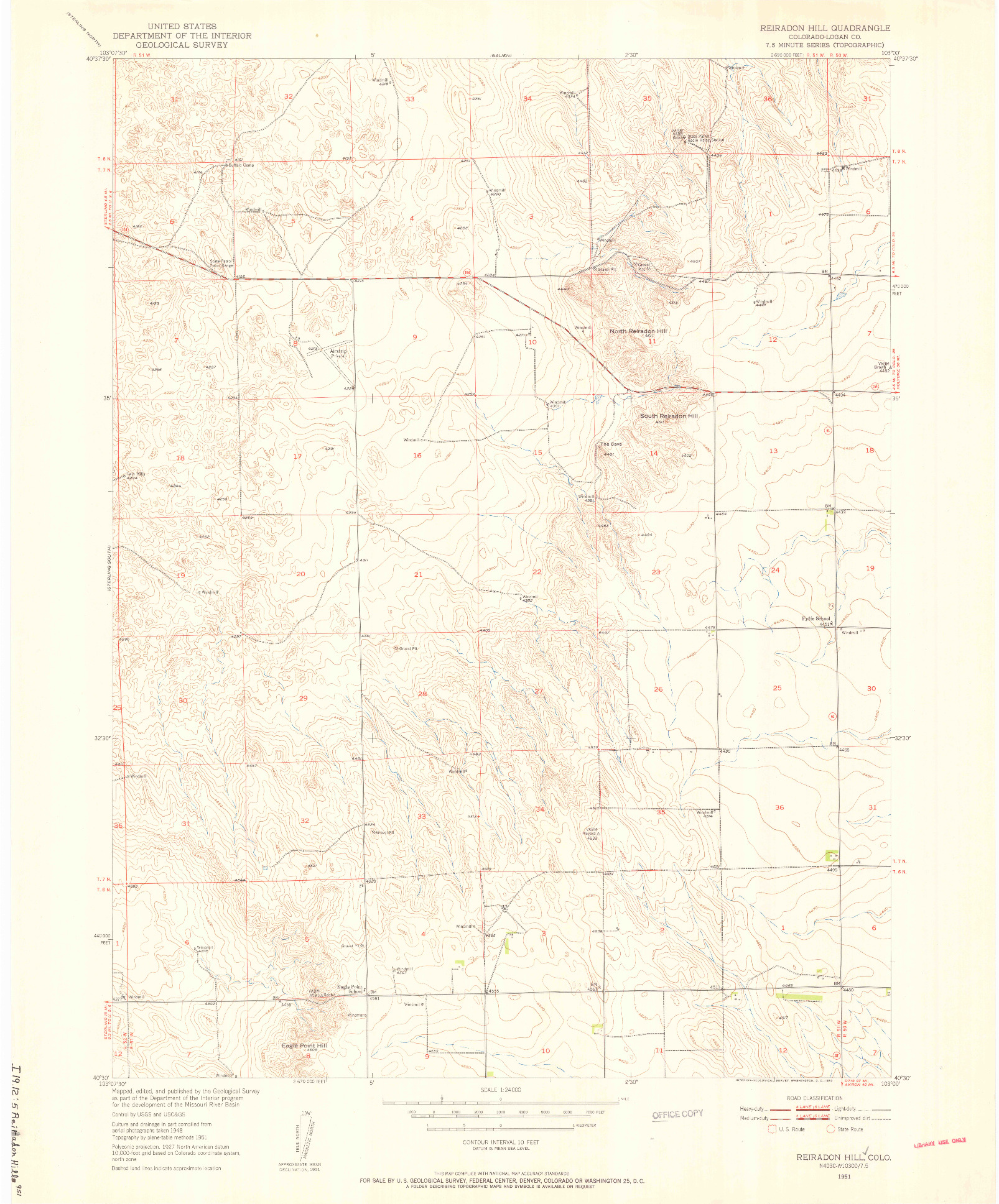 USGS 1:24000-SCALE QUADRANGLE FOR REIRADON HILL, CO 1951