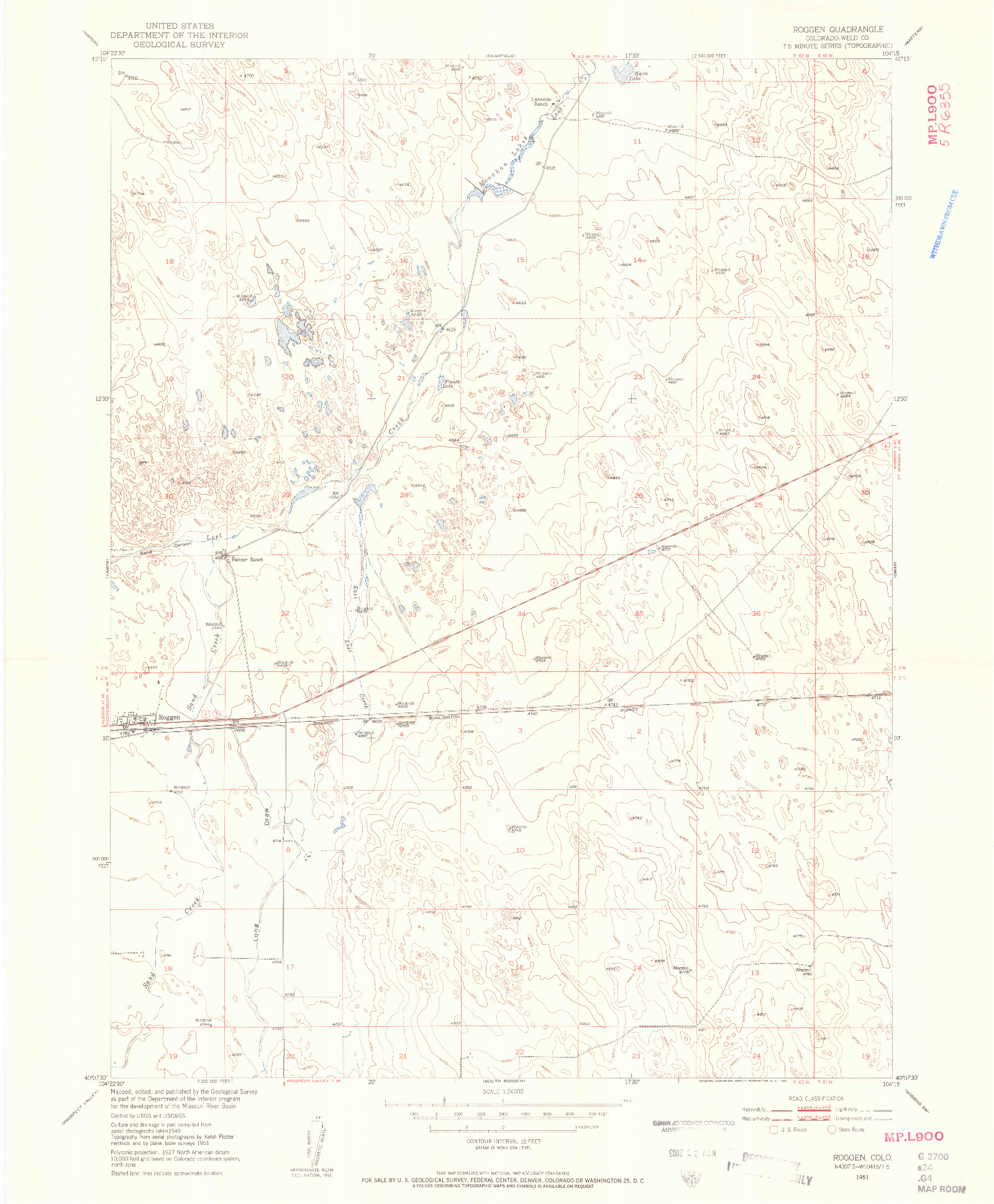 USGS 1:24000-SCALE QUADRANGLE FOR ROGGEN, CO 1951