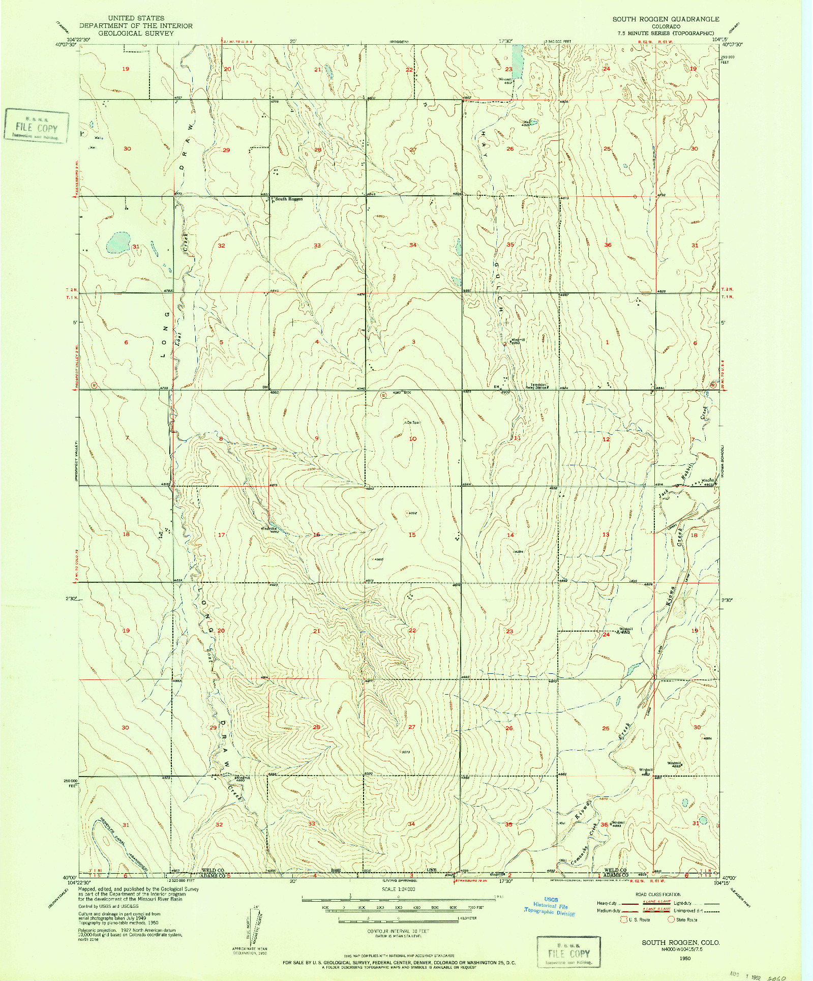 USGS 1:24000-SCALE QUADRANGLE FOR SOUTH ROGGEN, CO 1950