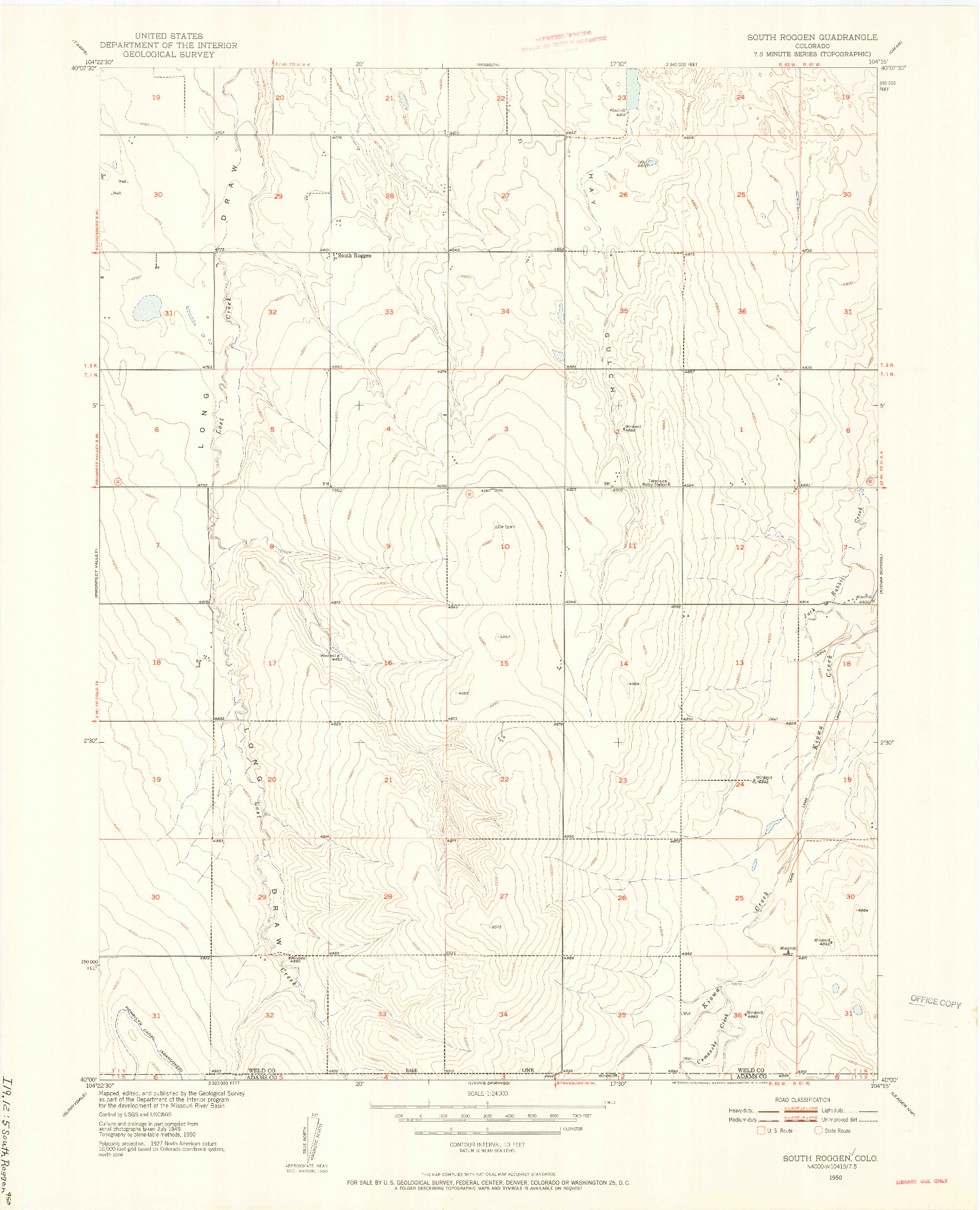 USGS 1:24000-SCALE QUADRANGLE FOR SOUTH ROGGEN, CO 1950