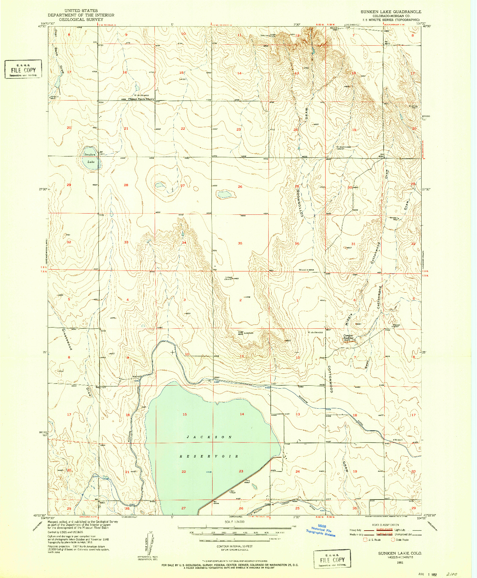 USGS 1:24000-SCALE QUADRANGLE FOR SUNKEN LAKE, CO 1951