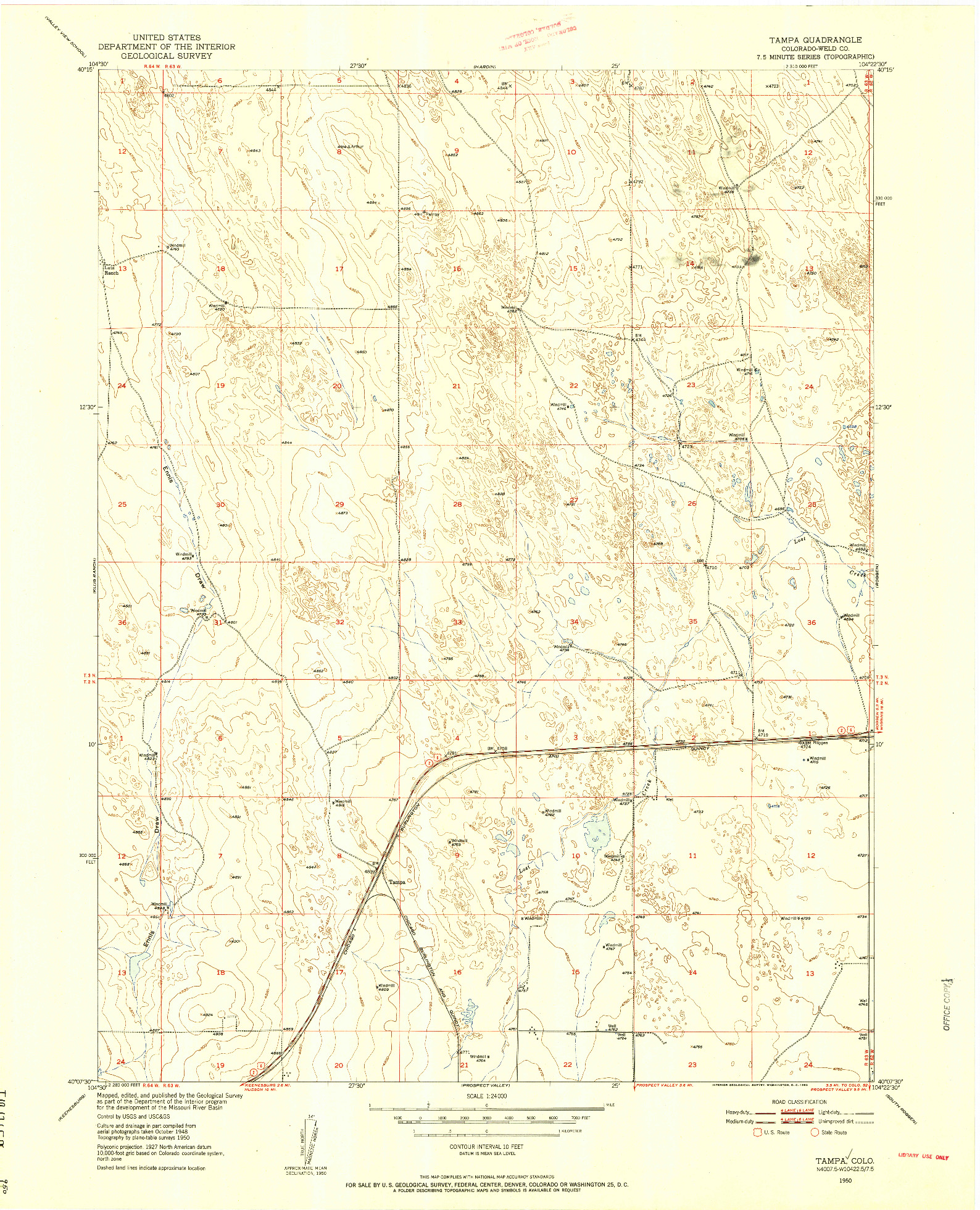 USGS 1:24000-SCALE QUADRANGLE FOR TAMPA, CO 1950