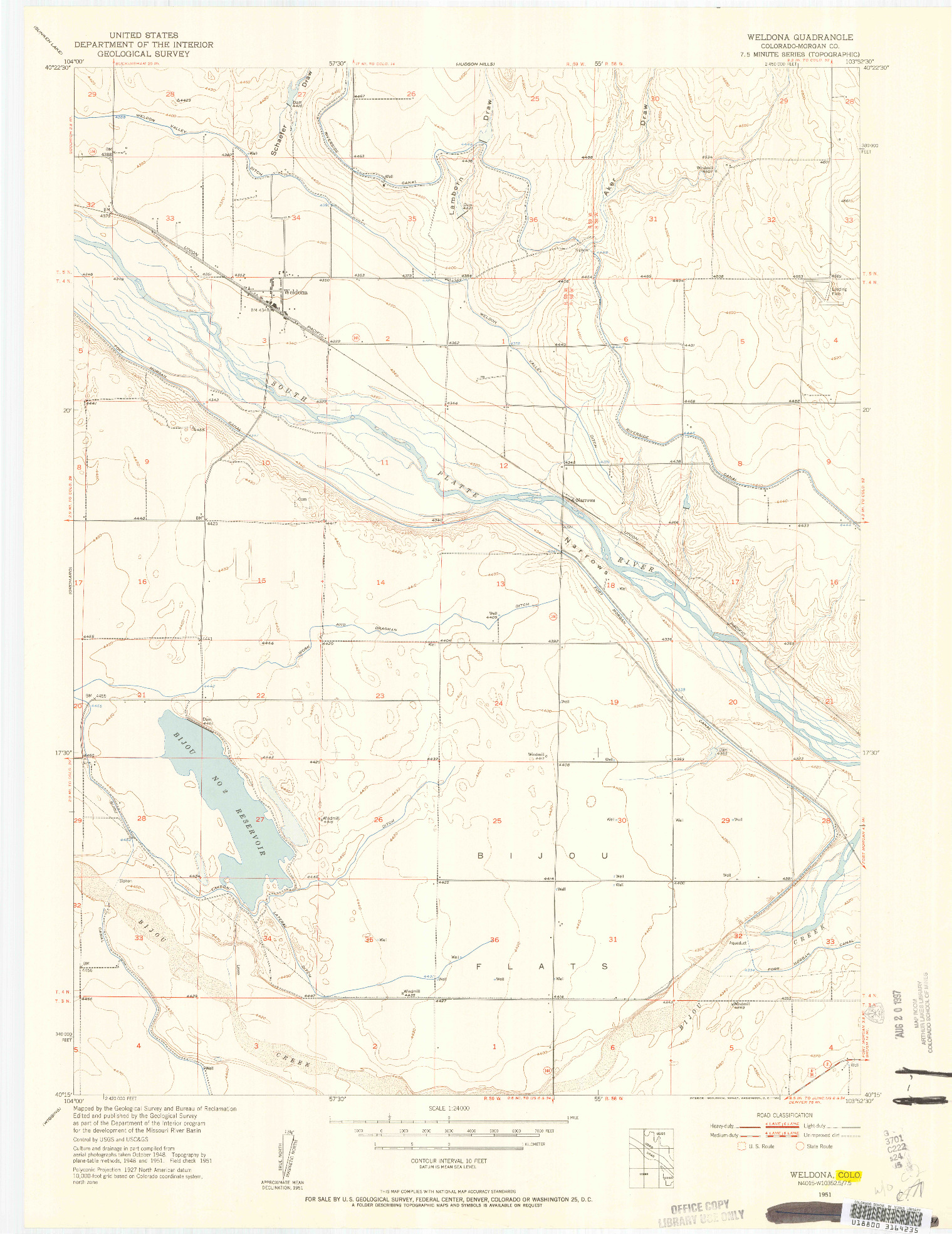 USGS 1:24000-SCALE QUADRANGLE FOR WELDONA, CO 1951