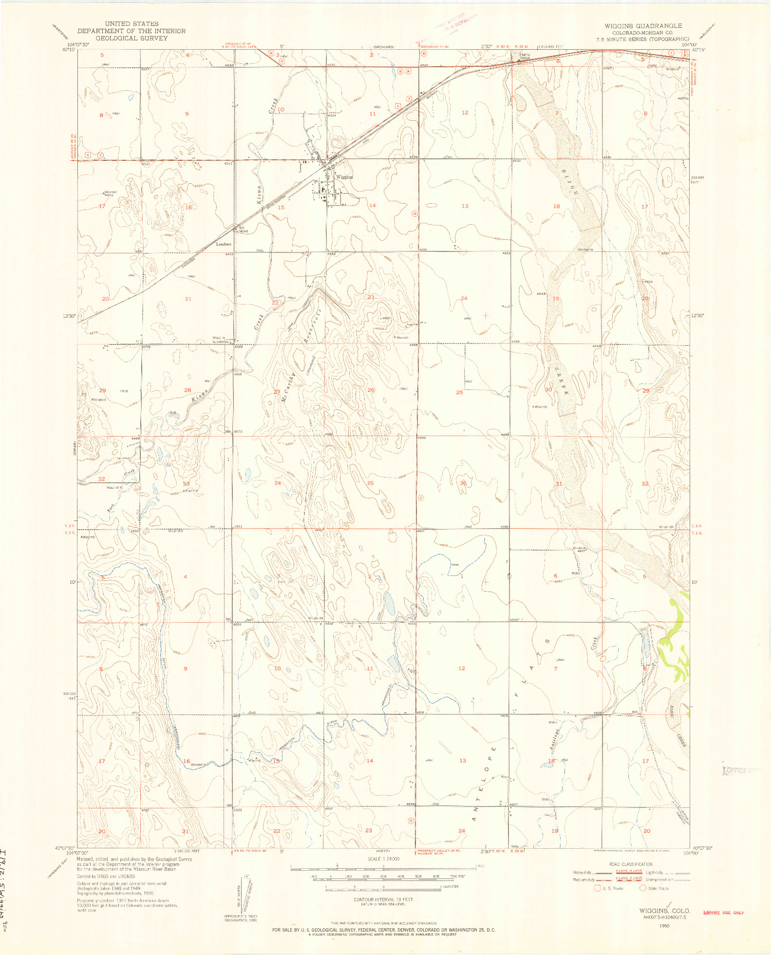 USGS 1:24000-SCALE QUADRANGLE FOR WIGGINS, CO 1950