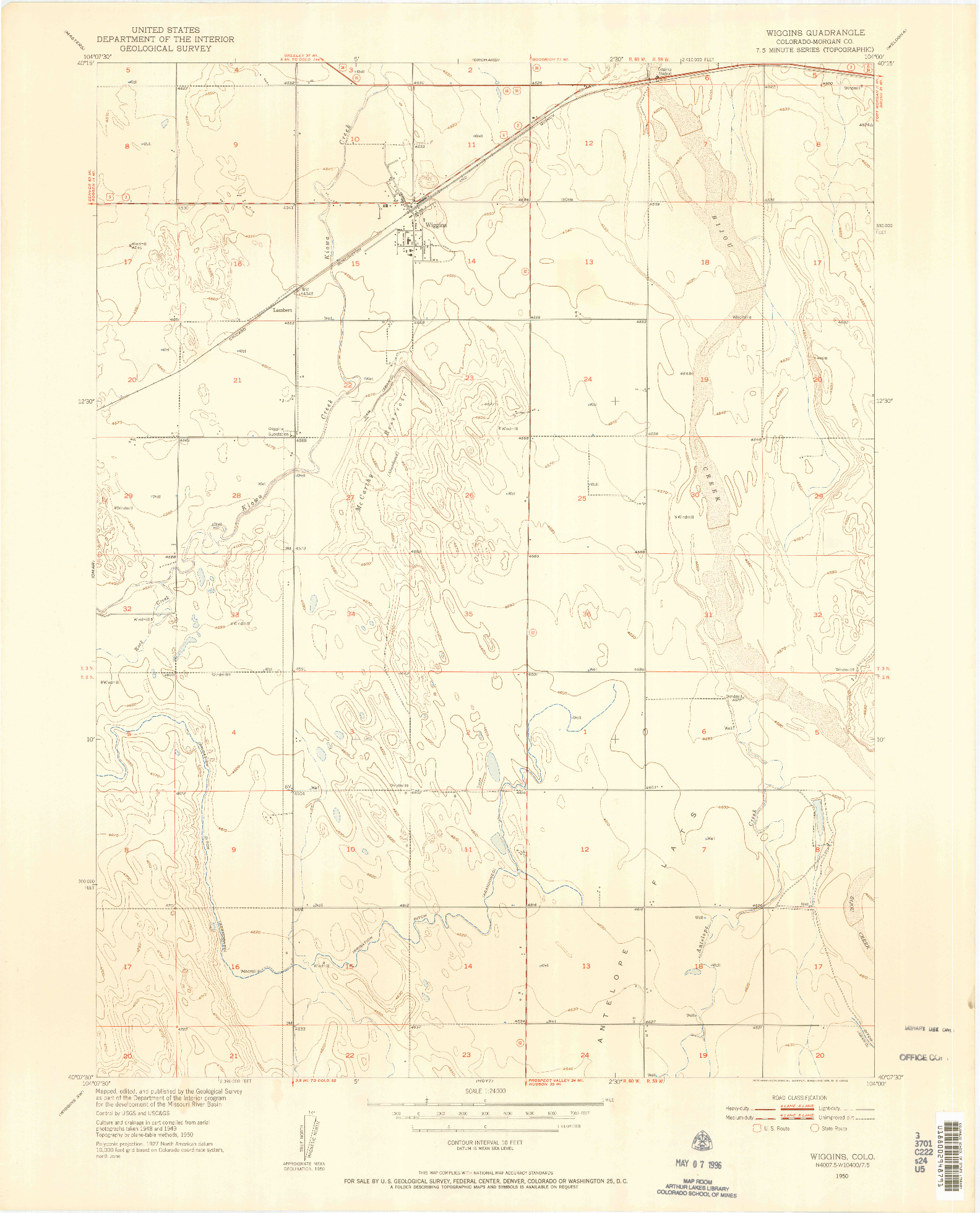 USGS 1:24000-SCALE QUADRANGLE FOR WIGGINS, CO 1950