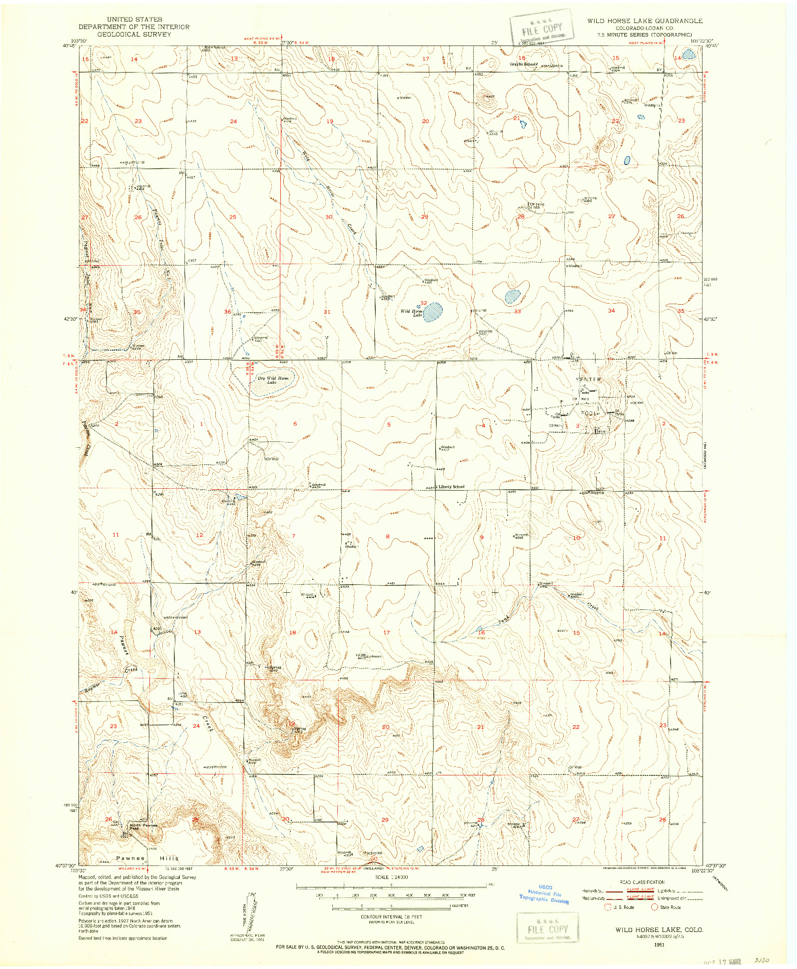 USGS 1:24000-SCALE QUADRANGLE FOR WILD HORSE LAKE, CO 1951