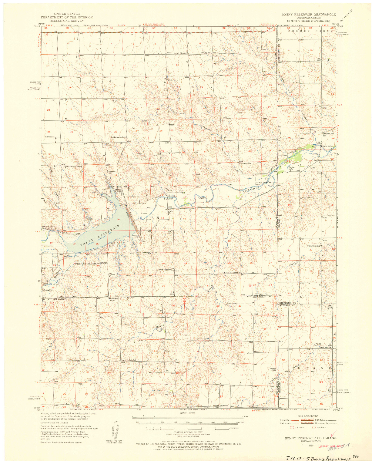 USGS 1:62500-SCALE QUADRANGLE FOR BONNY RESERVOIR, CO 1950