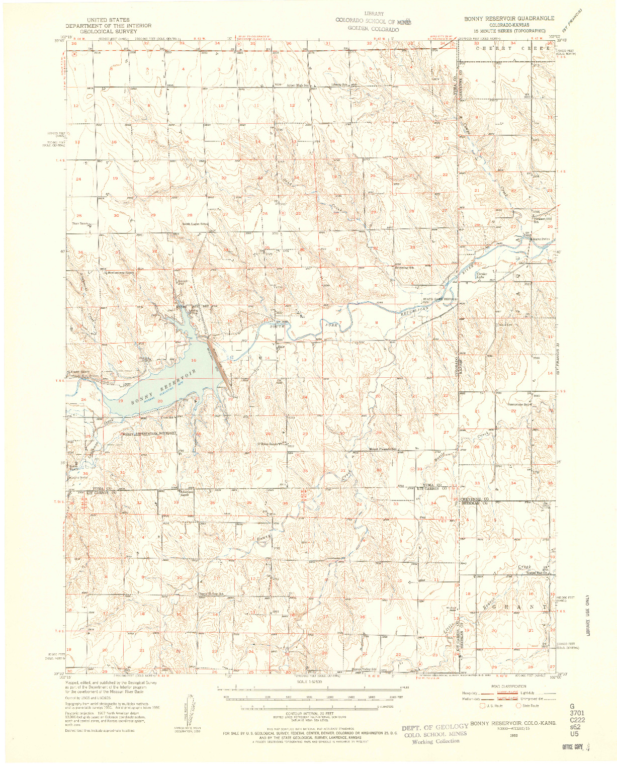 USGS 1:62500-SCALE QUADRANGLE FOR BONNY RESERVOIR, CO 1950
