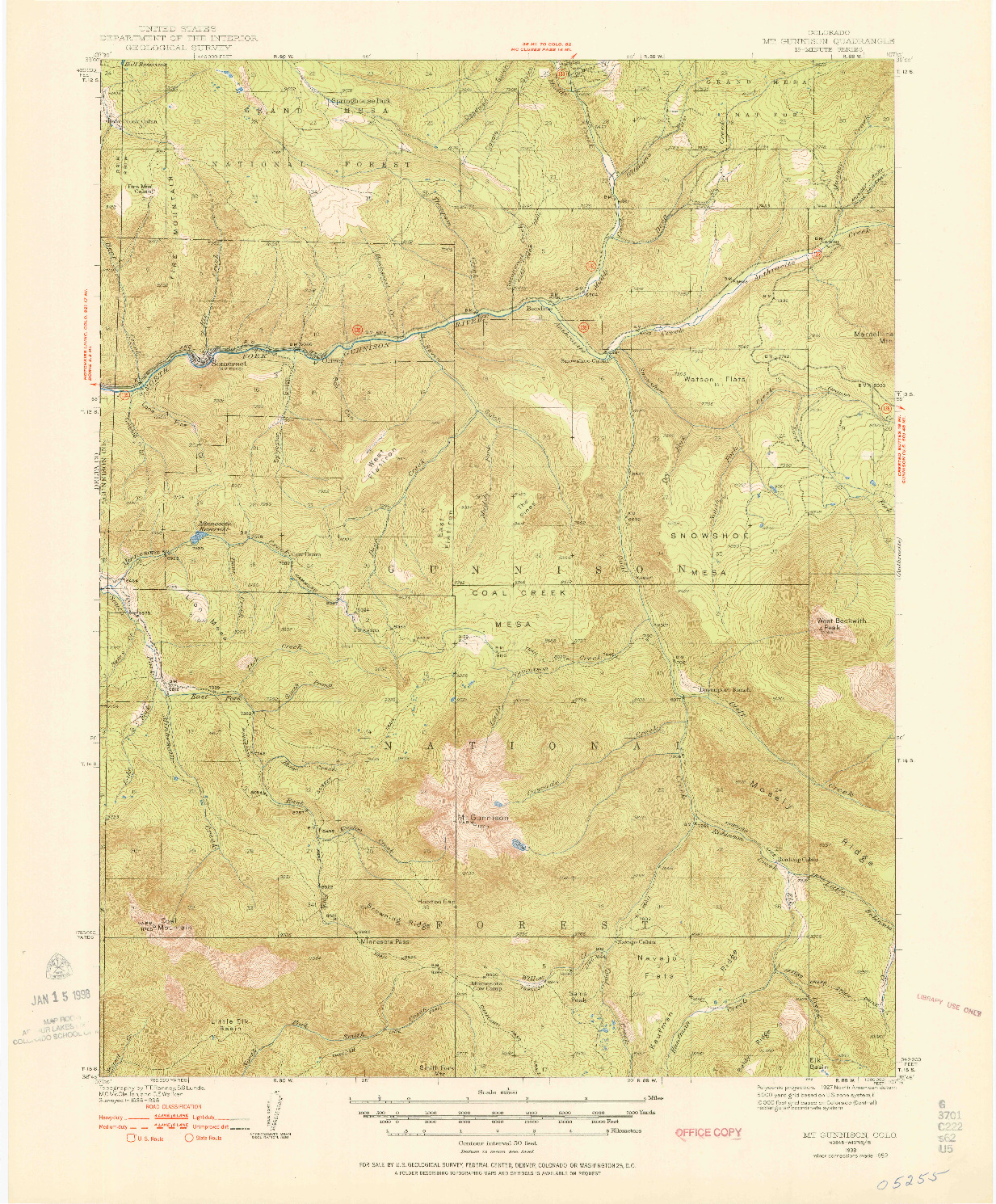 USGS 1:62500-SCALE QUADRANGLE FOR MOUNT GUNNISON, CO 1938