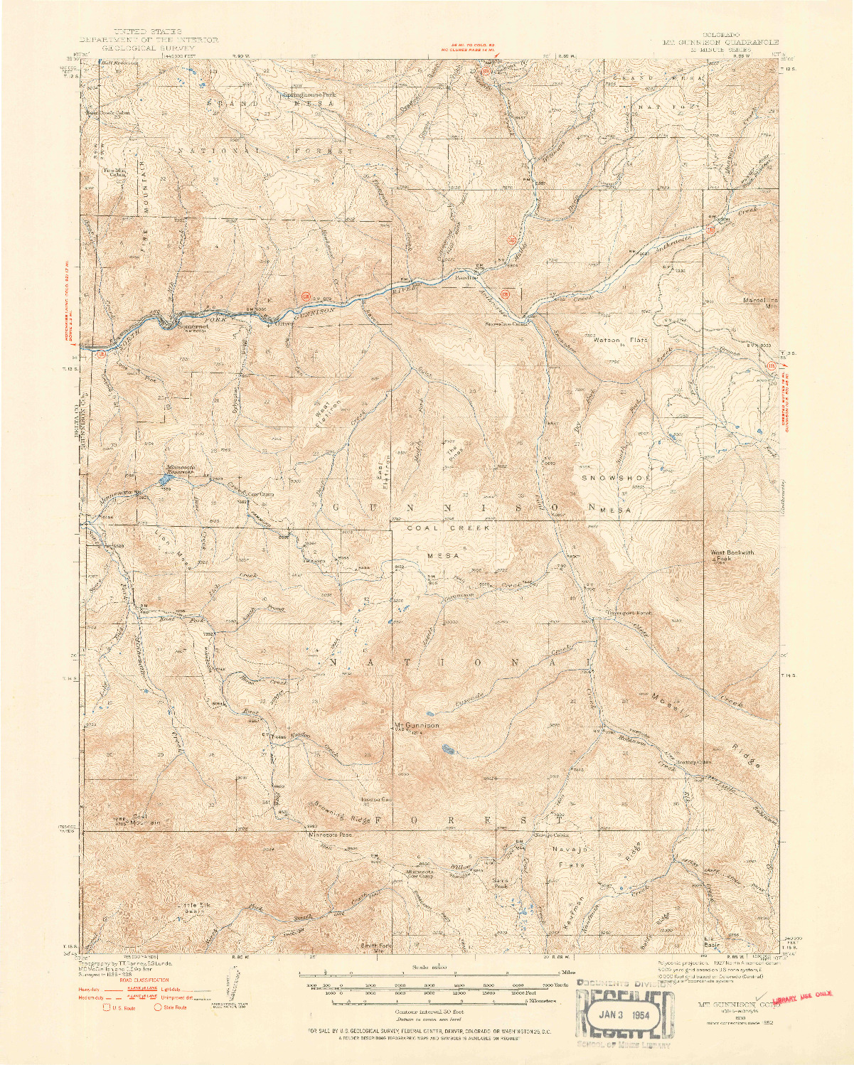 USGS 1:62500-SCALE QUADRANGLE FOR MOUNT GUNNISON, CO 1938