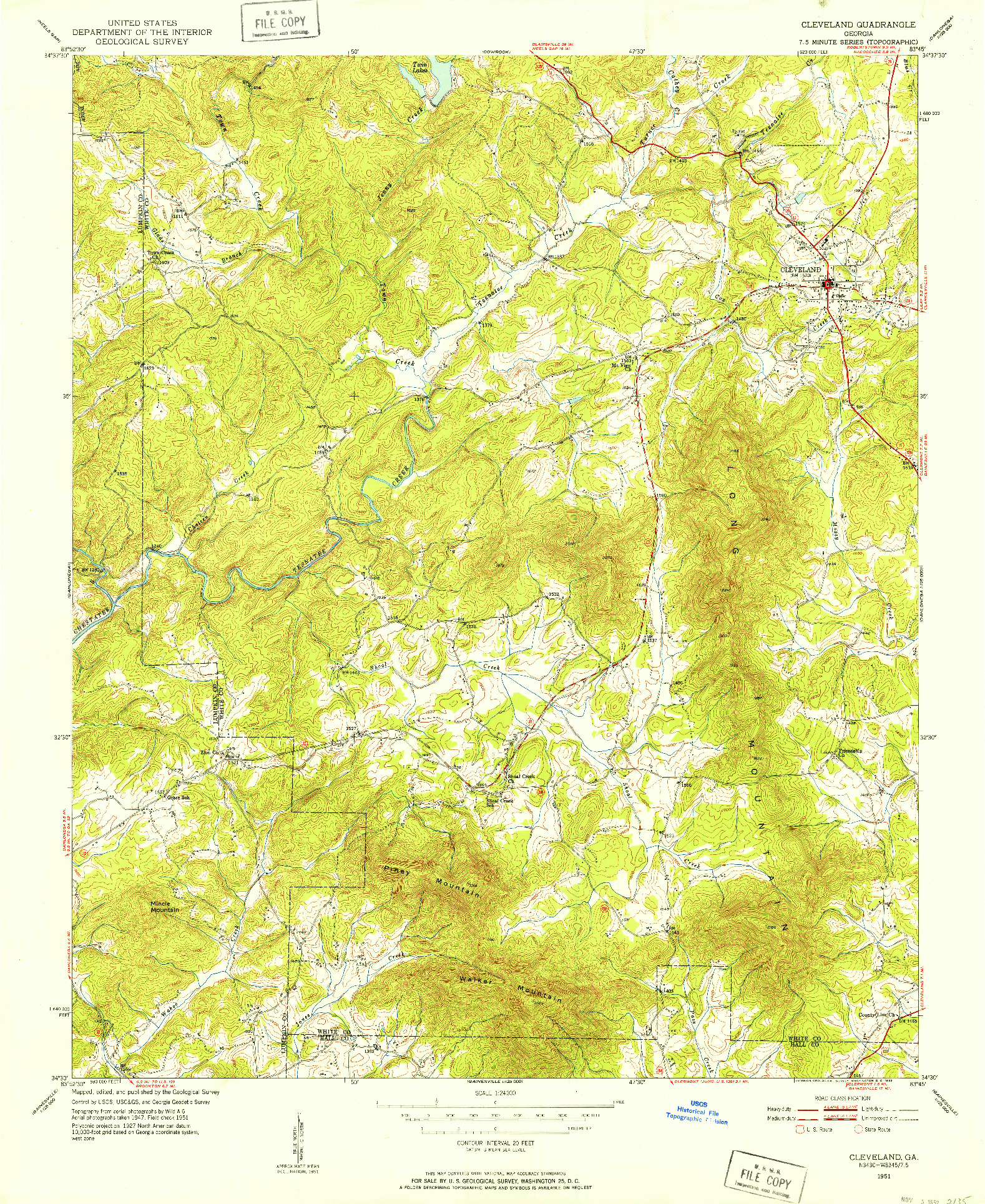 USGS 1:24000-SCALE QUADRANGLE FOR CLEVELAND, GA 1951