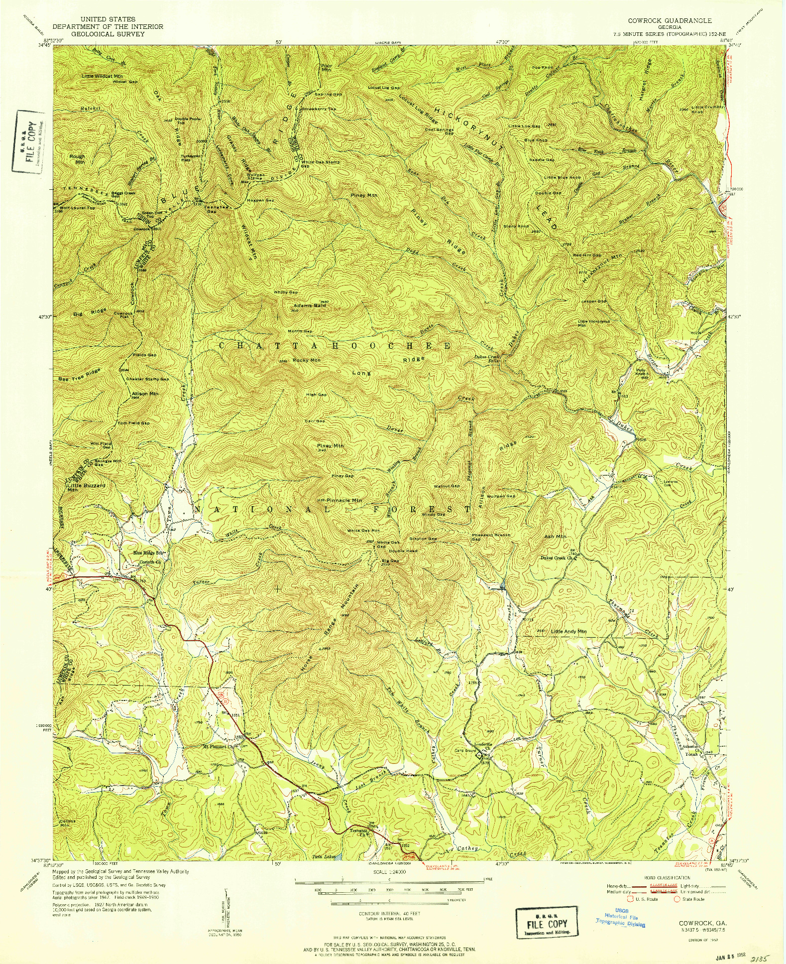 USGS 1:24000-SCALE QUADRANGLE FOR COWROCK, GA 1952