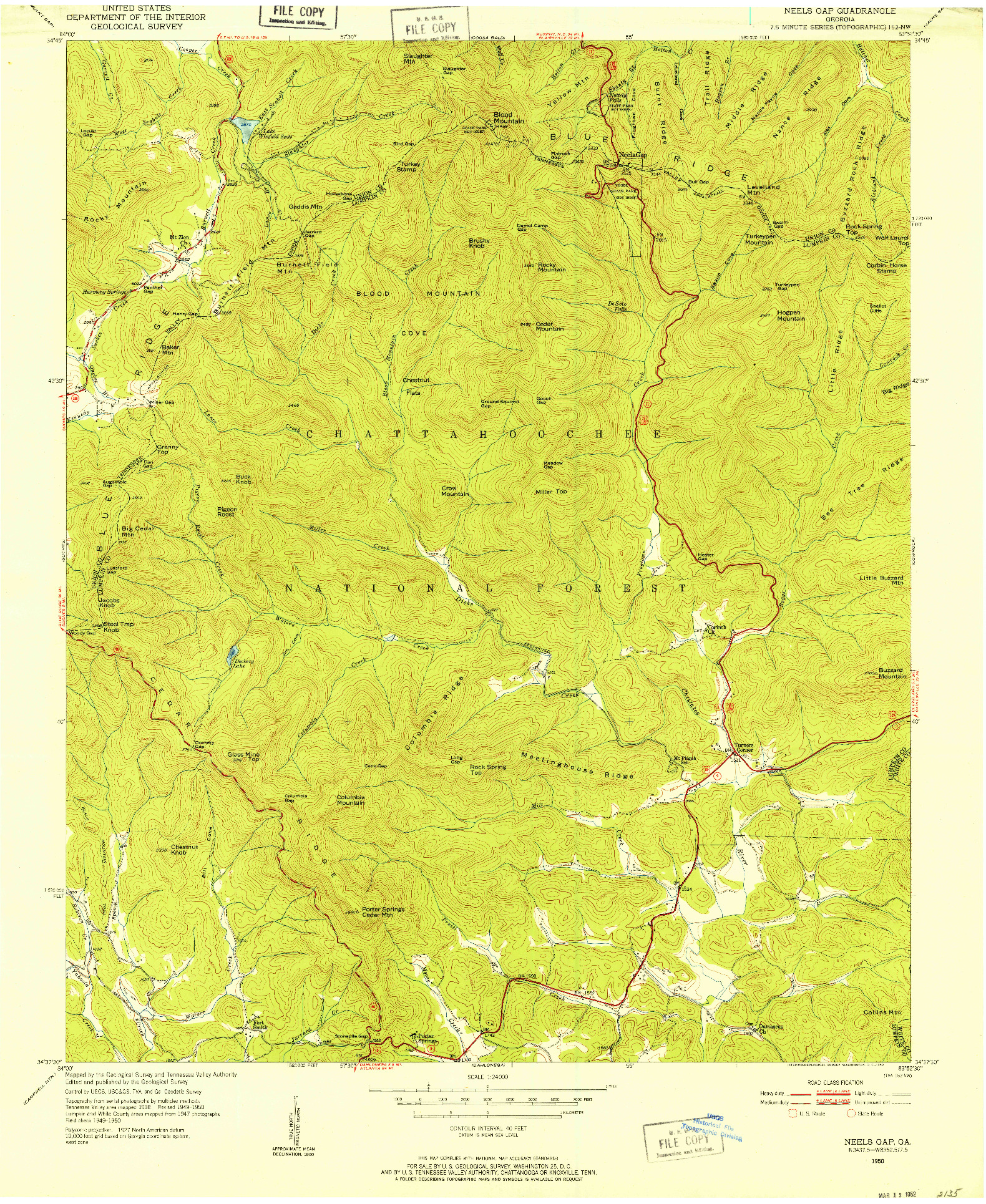 USGS 1:24000-SCALE QUADRANGLE FOR NEELS GAP, GA 1950