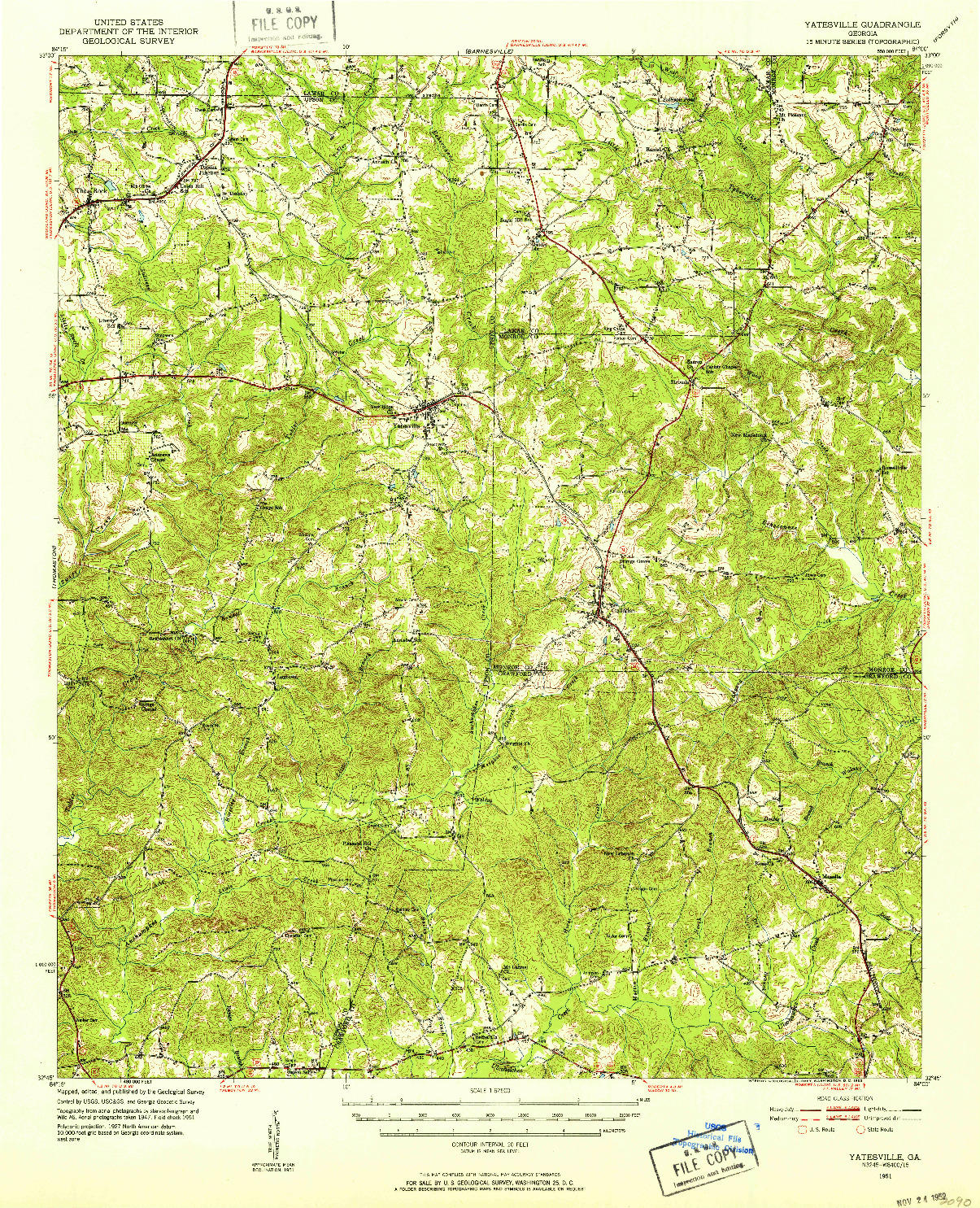 USGS 1:62500-SCALE QUADRANGLE FOR YATESVILLE, GA 1951