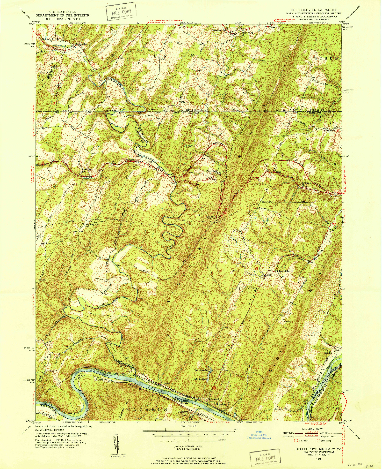 USGS 1:24000-SCALE QUADRANGLE FOR BELLEGROVE, MD 1951