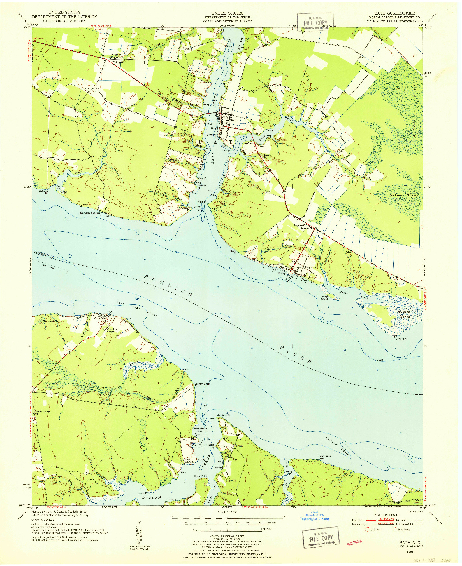 USGS 1:24000-SCALE QUADRANGLE FOR BATH, NC 1951