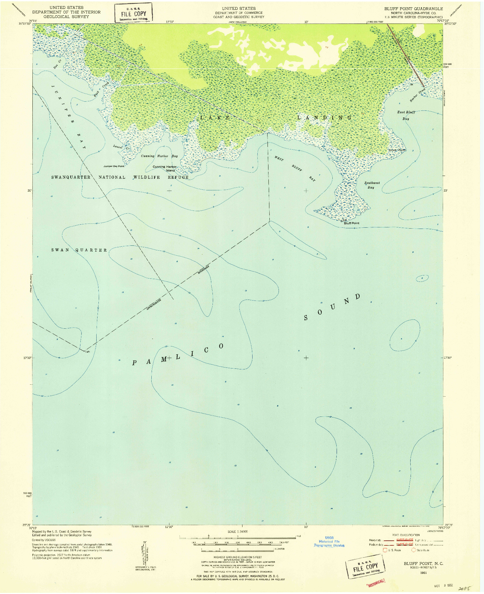 USGS 1:24000-SCALE QUADRANGLE FOR BLUFF POINT, NC 1951