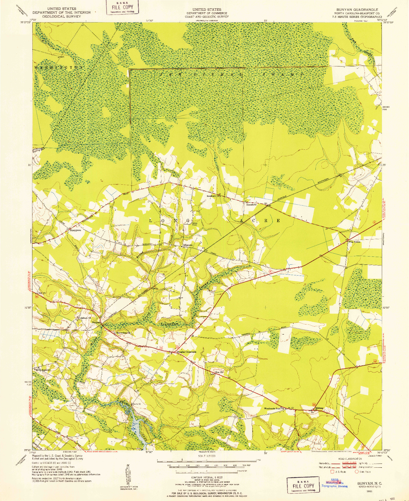 USGS 1:24000-SCALE QUADRANGLE FOR BUNYAN, NC 1951