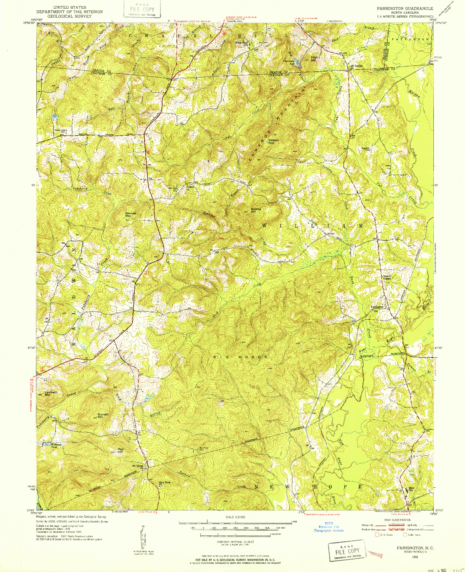 USGS 1:24000-SCALE QUADRANGLE FOR FARRINGTON, NC 1951