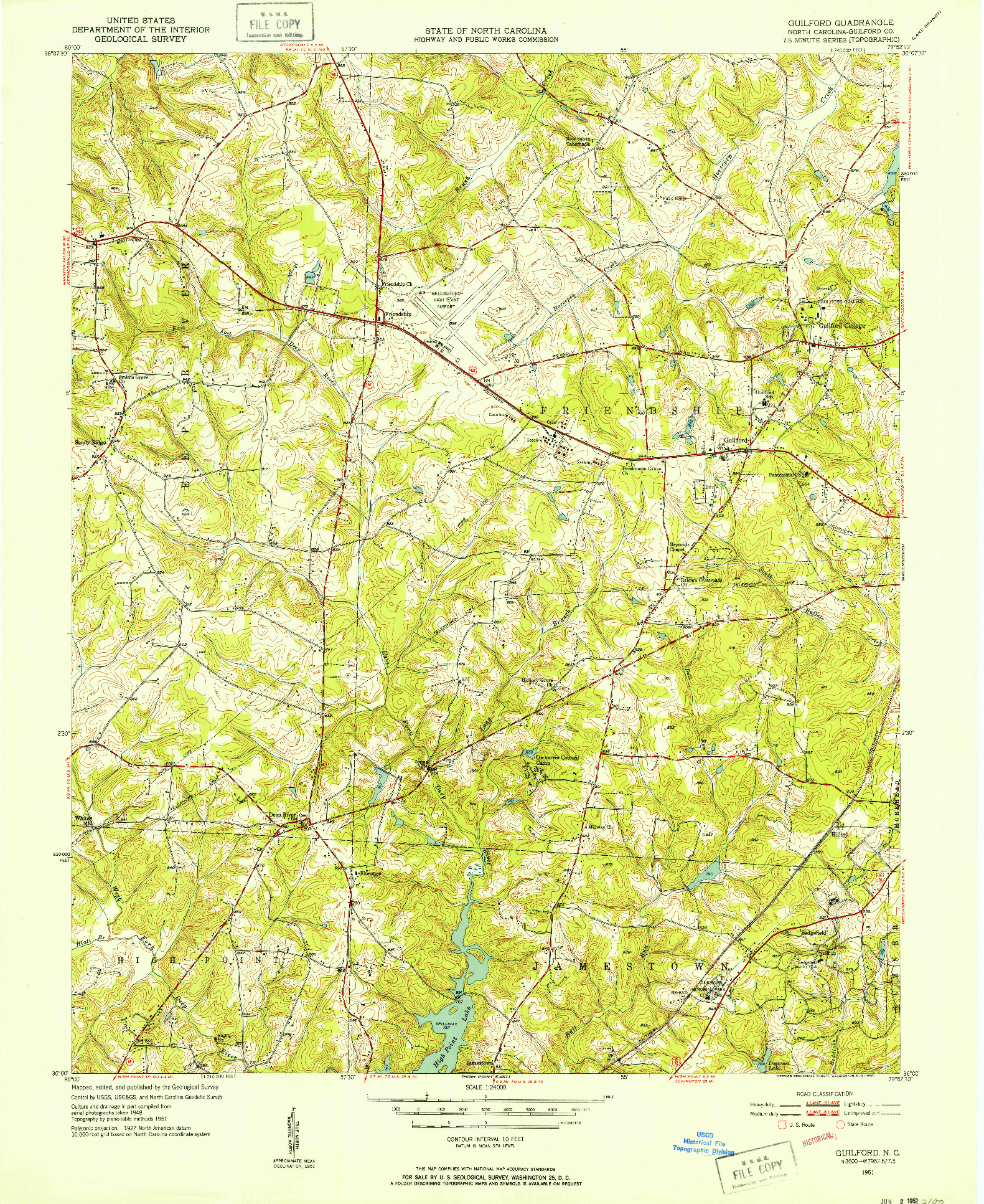 USGS 1:24000-SCALE QUADRANGLE FOR GUILFORD, NC 1951