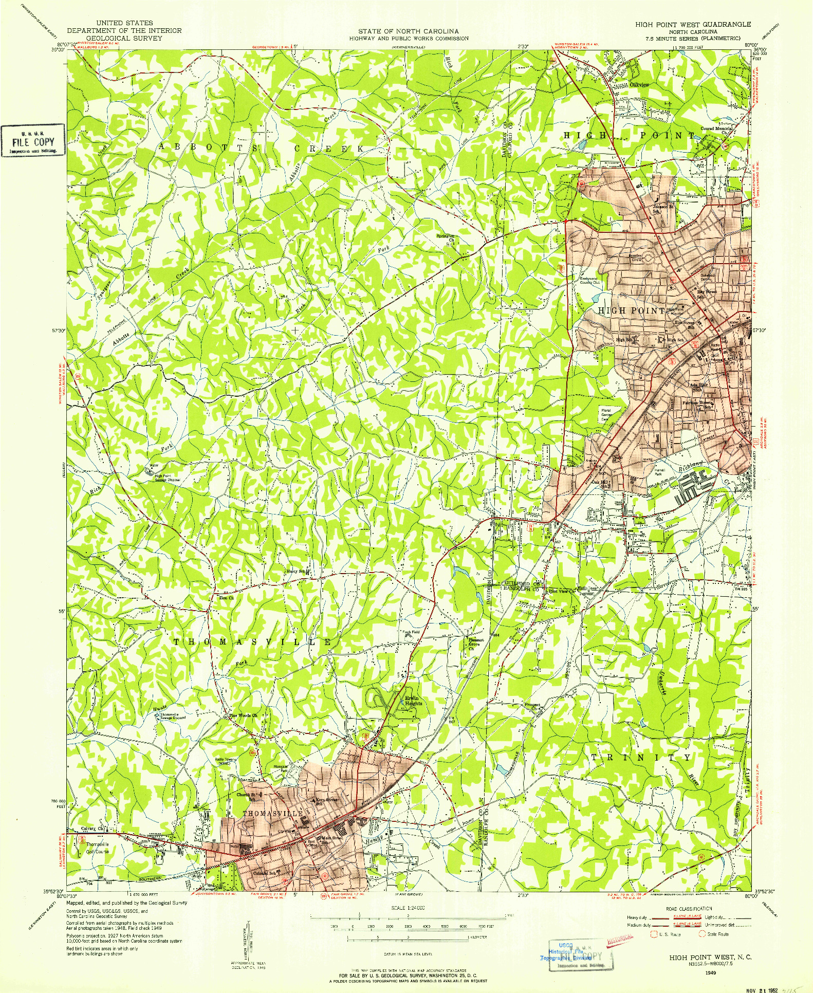 USGS 1:24000-SCALE QUADRANGLE FOR HIGH POINT WEST, NC 1949