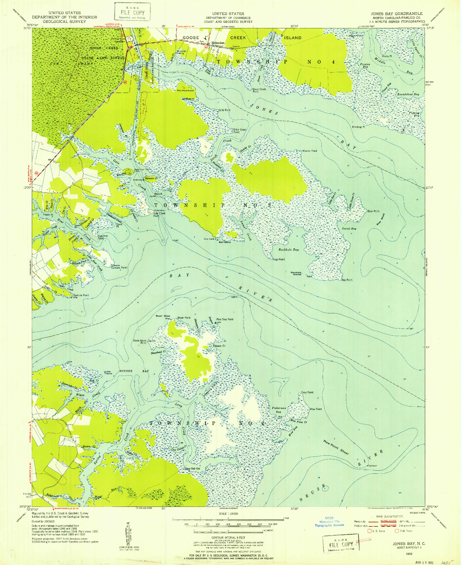 USGS 1:24000-SCALE QUADRANGLE FOR JONES BAY, NC 1950