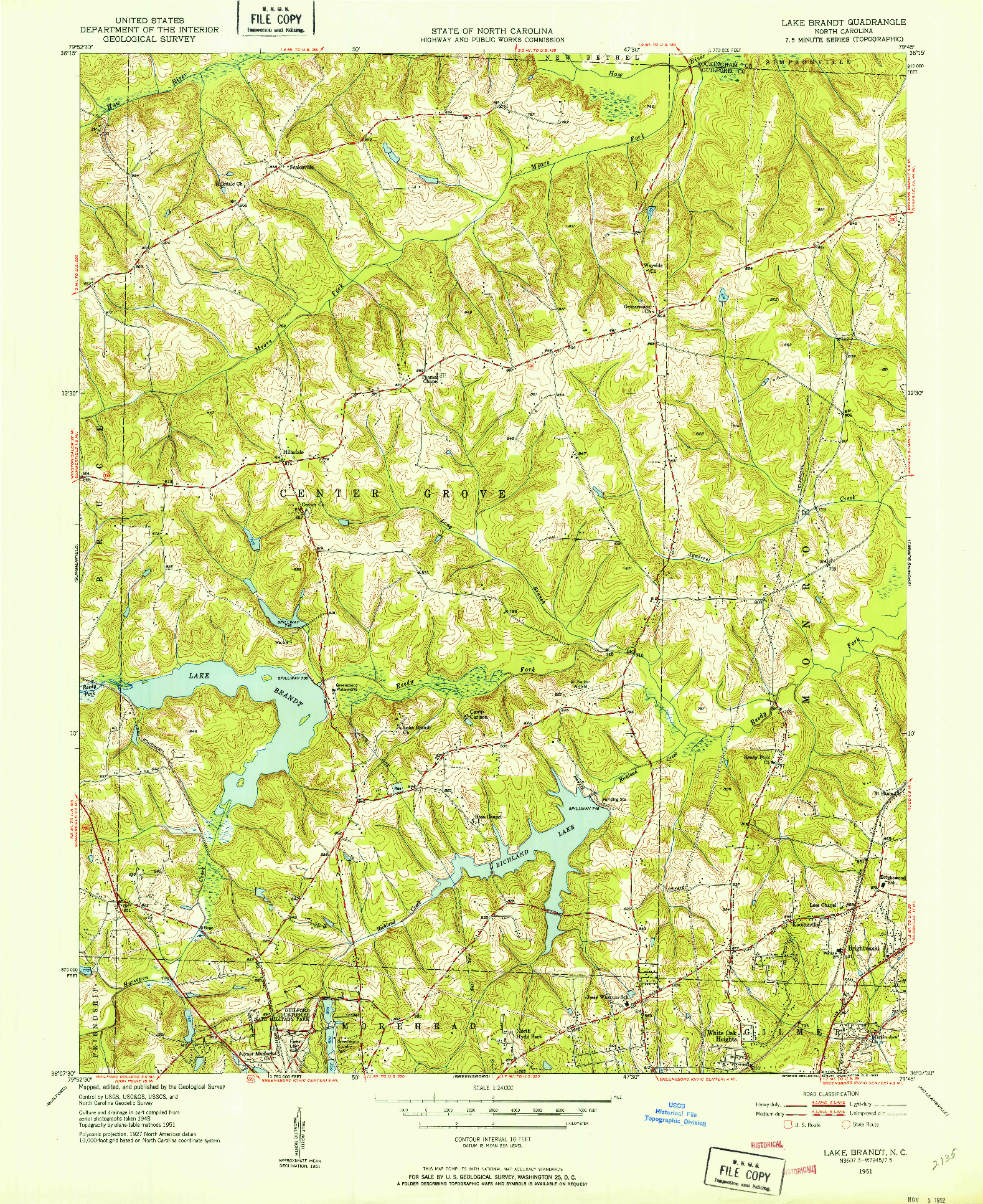 USGS 1:24000-SCALE QUADRANGLE FOR LAKE BRANDT, NC 1951