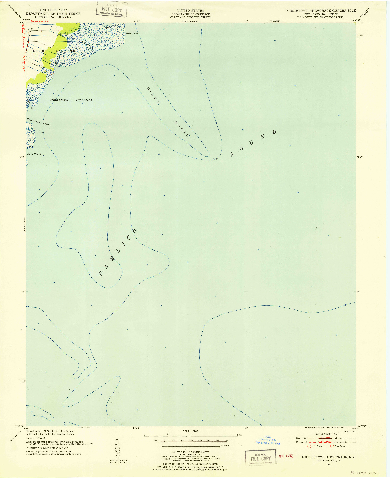 USGS 1:24000-SCALE QUADRANGLE FOR MIDDLETOWN ANCHORAGE, NC 1951