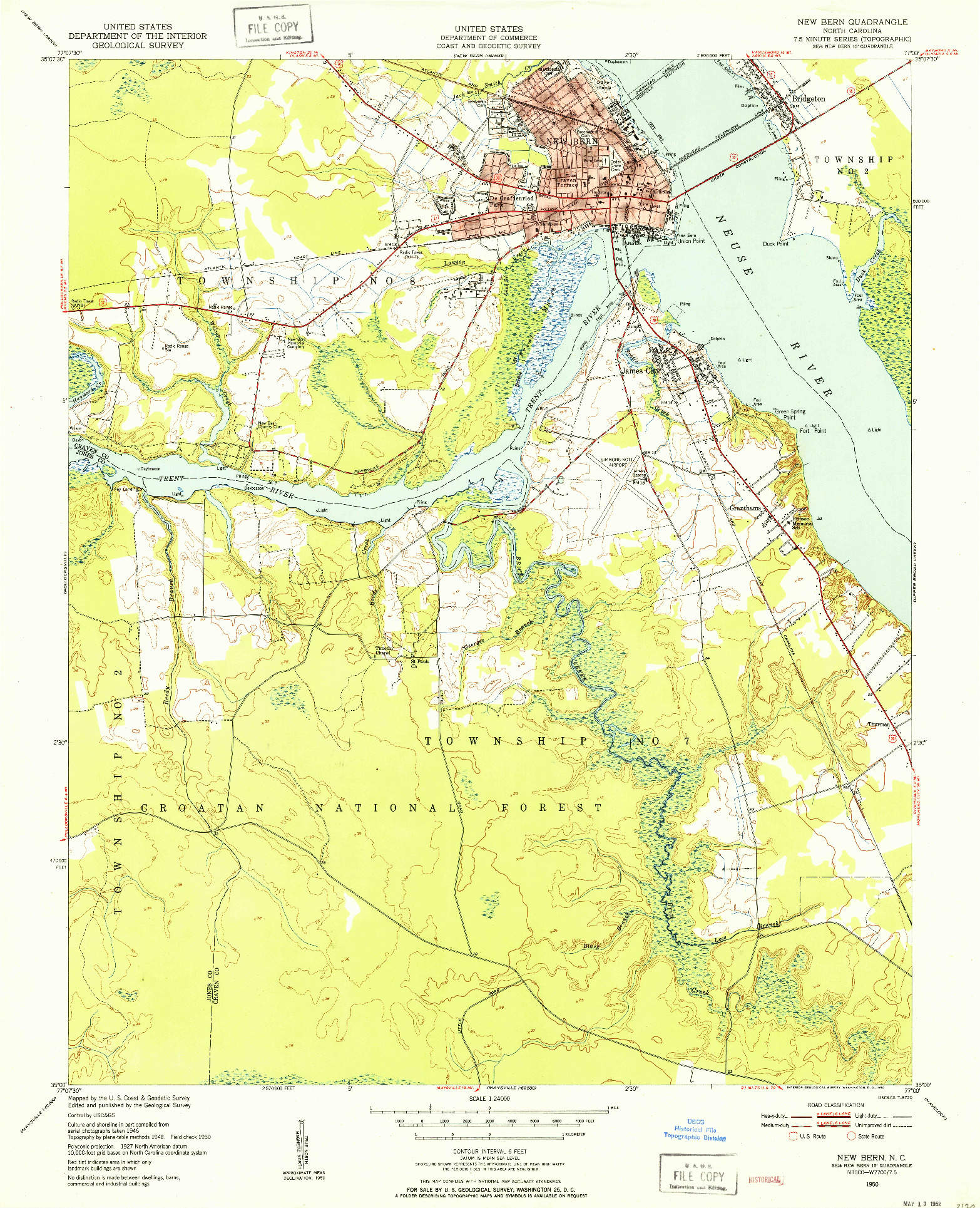 USGS 1:24000-SCALE QUADRANGLE FOR NEW BERN, NC 1950