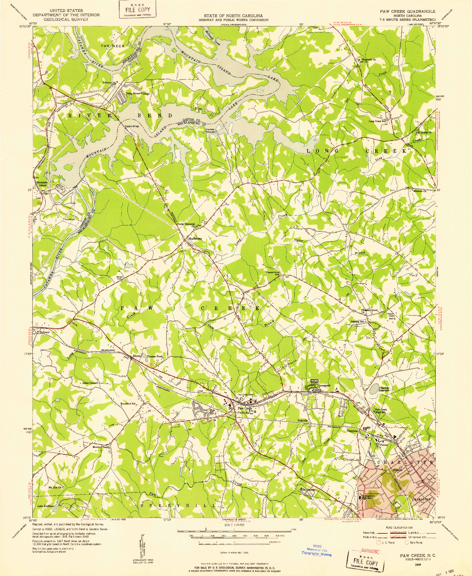 USGS 1:24000-SCALE QUADRANGLE FOR PAW CREEK, NC 1948