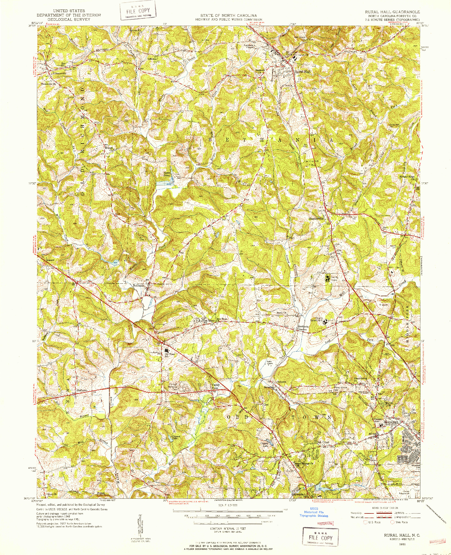 USGS 1:24000-SCALE QUADRANGLE FOR RURAL HALL, NC 1951