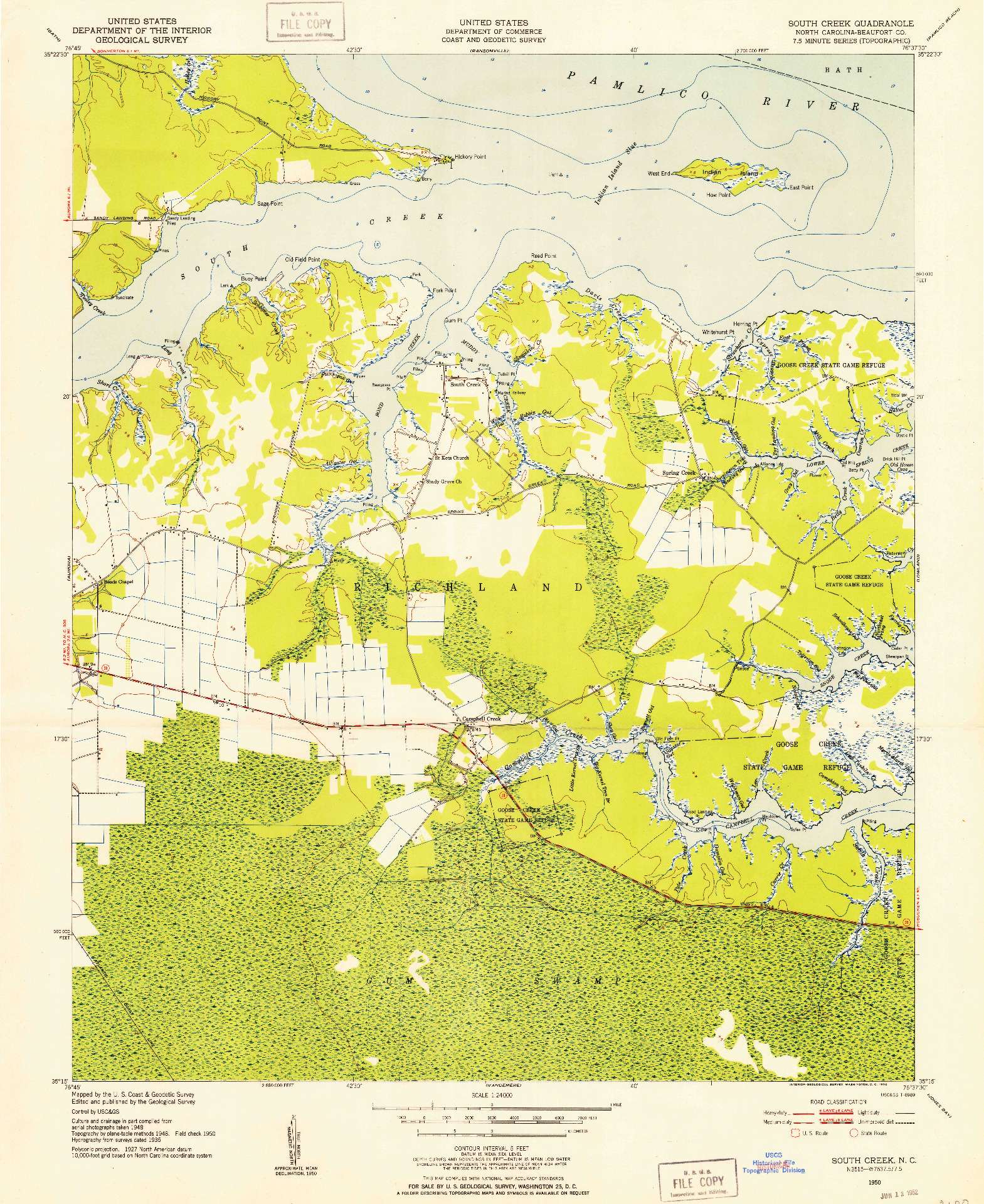 USGS 1:24000-SCALE QUADRANGLE FOR SOUTH CREEK, NC 1950