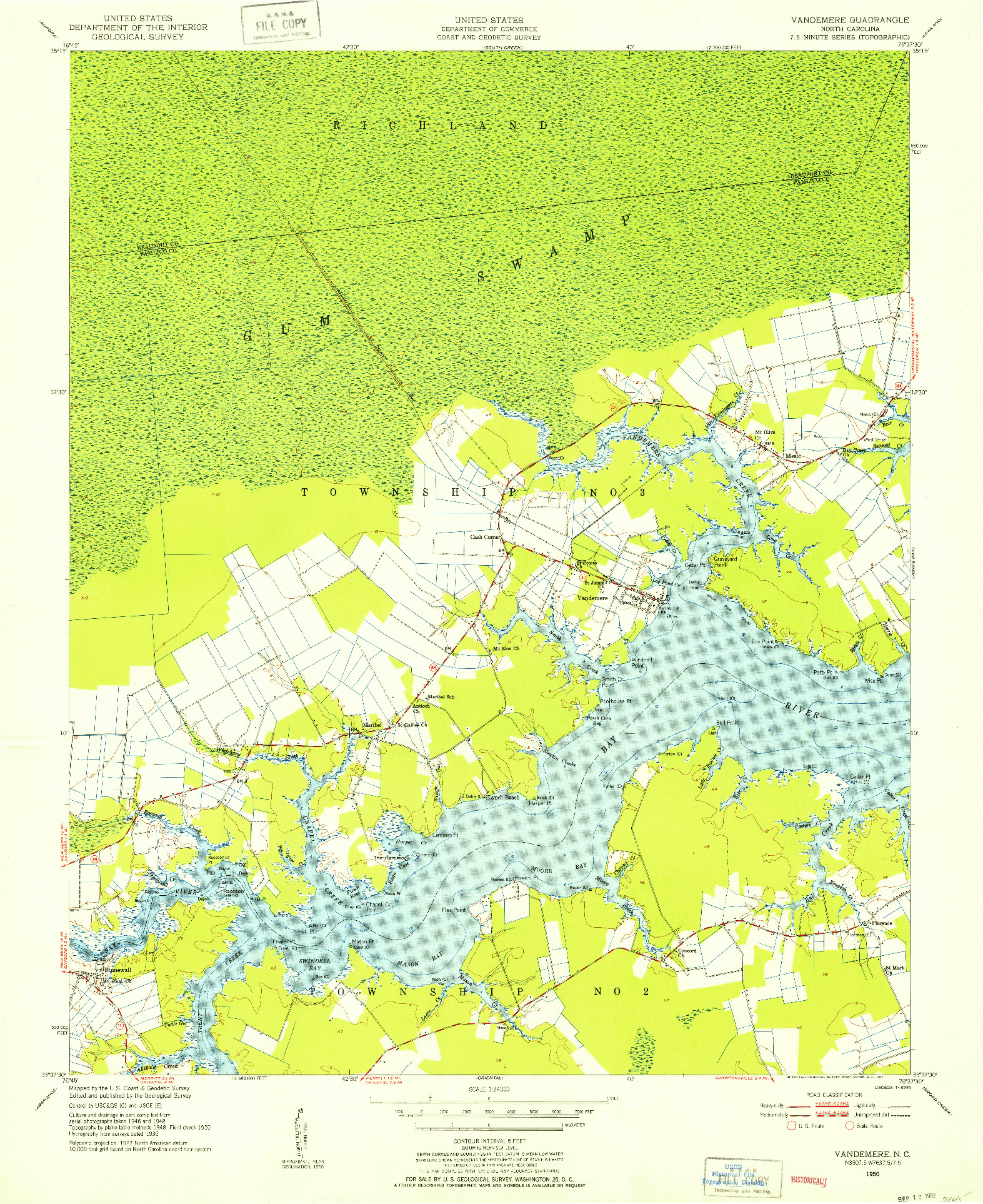 USGS 1:24000-SCALE QUADRANGLE FOR VANDEMERE, NC 1950