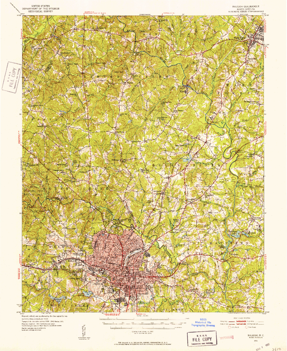 USGS 1:62500-SCALE QUADRANGLE FOR RALEIGH, NC 1951