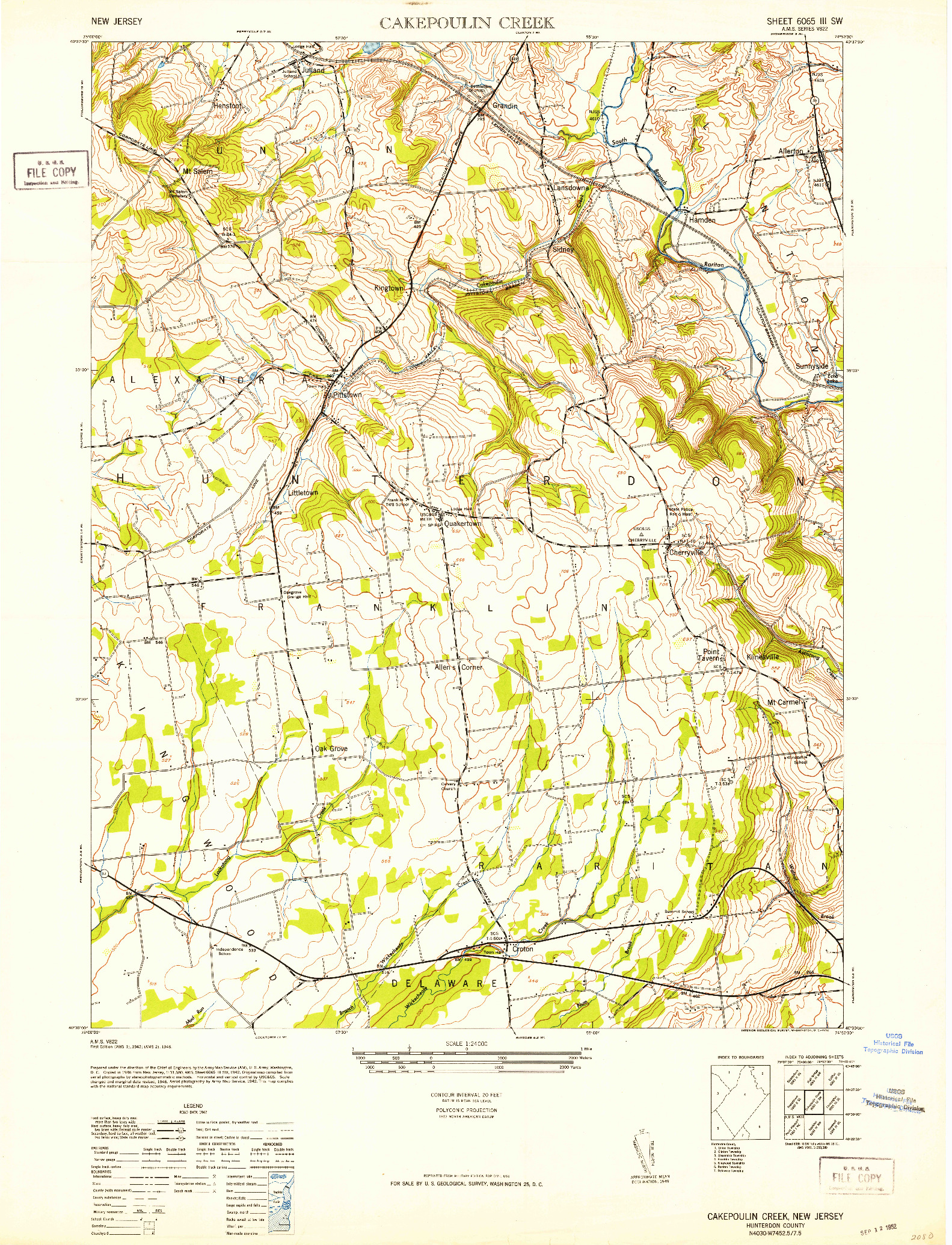 USGS 1:24000-SCALE QUADRANGLE FOR CAKEPOULIN CREEK, NJ 1952