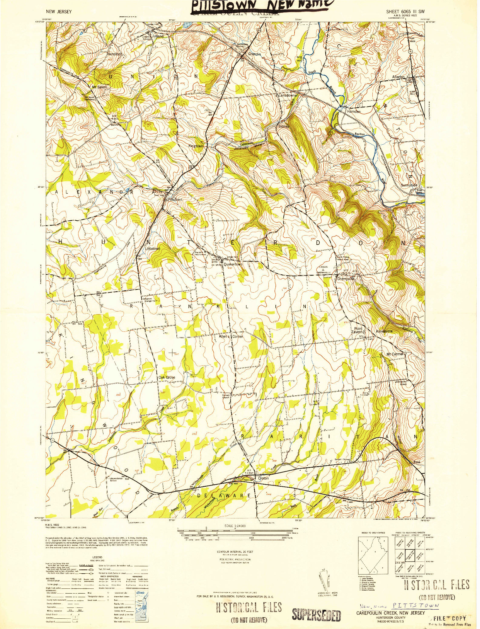 USGS 1:24000-SCALE QUADRANGLE FOR PITTSTOWN, NJ 1952