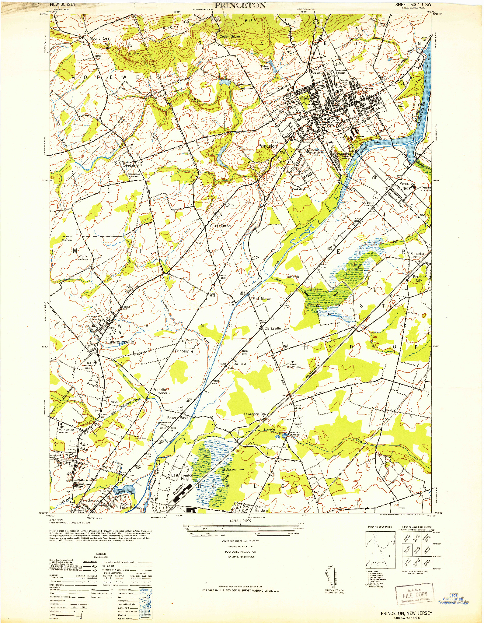 USGS 1:24000-SCALE QUADRANGLE FOR PRINCETON, NJ 1952