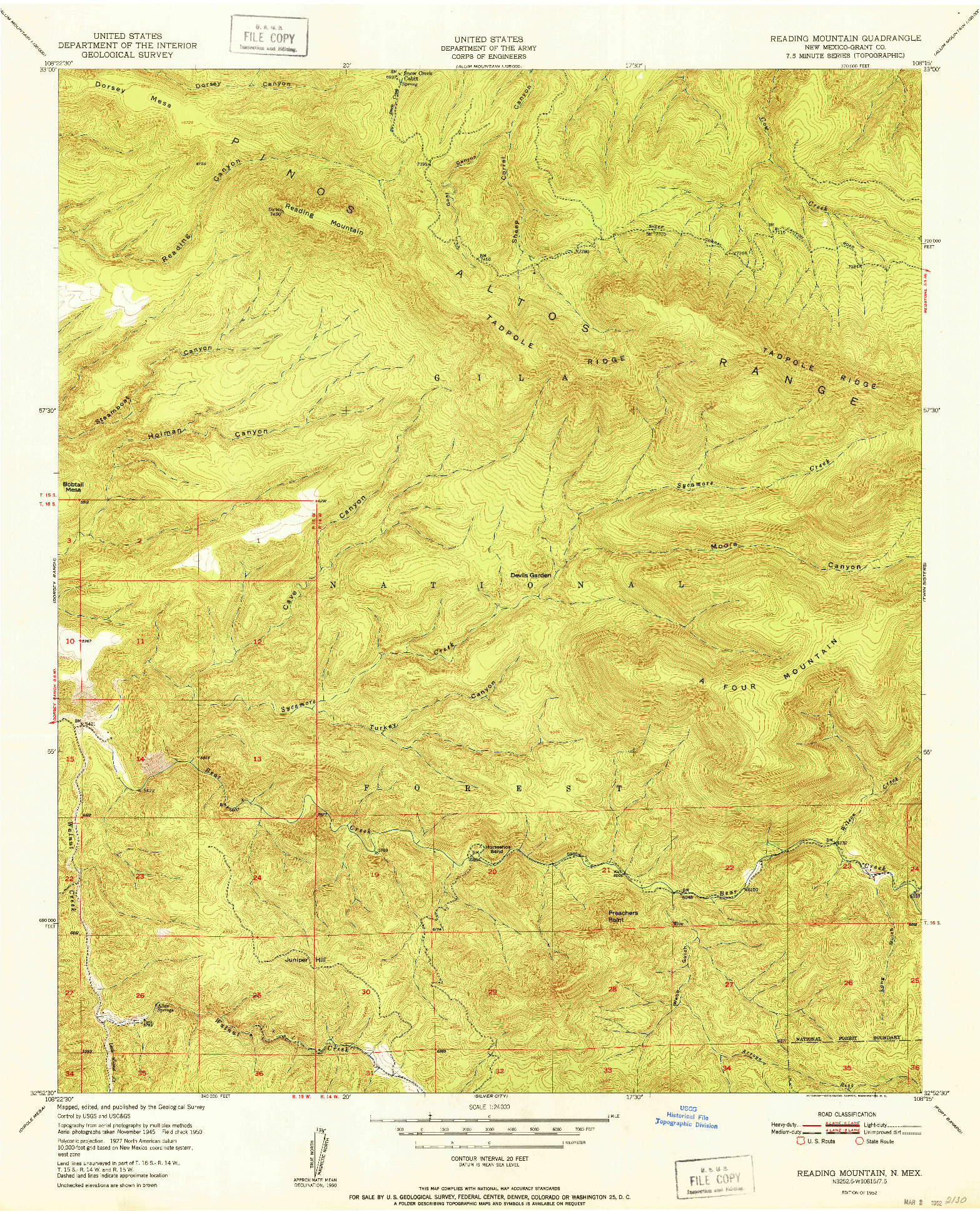 USGS 1:24000-SCALE QUADRANGLE FOR READING MOUNTAIN, NM 1952