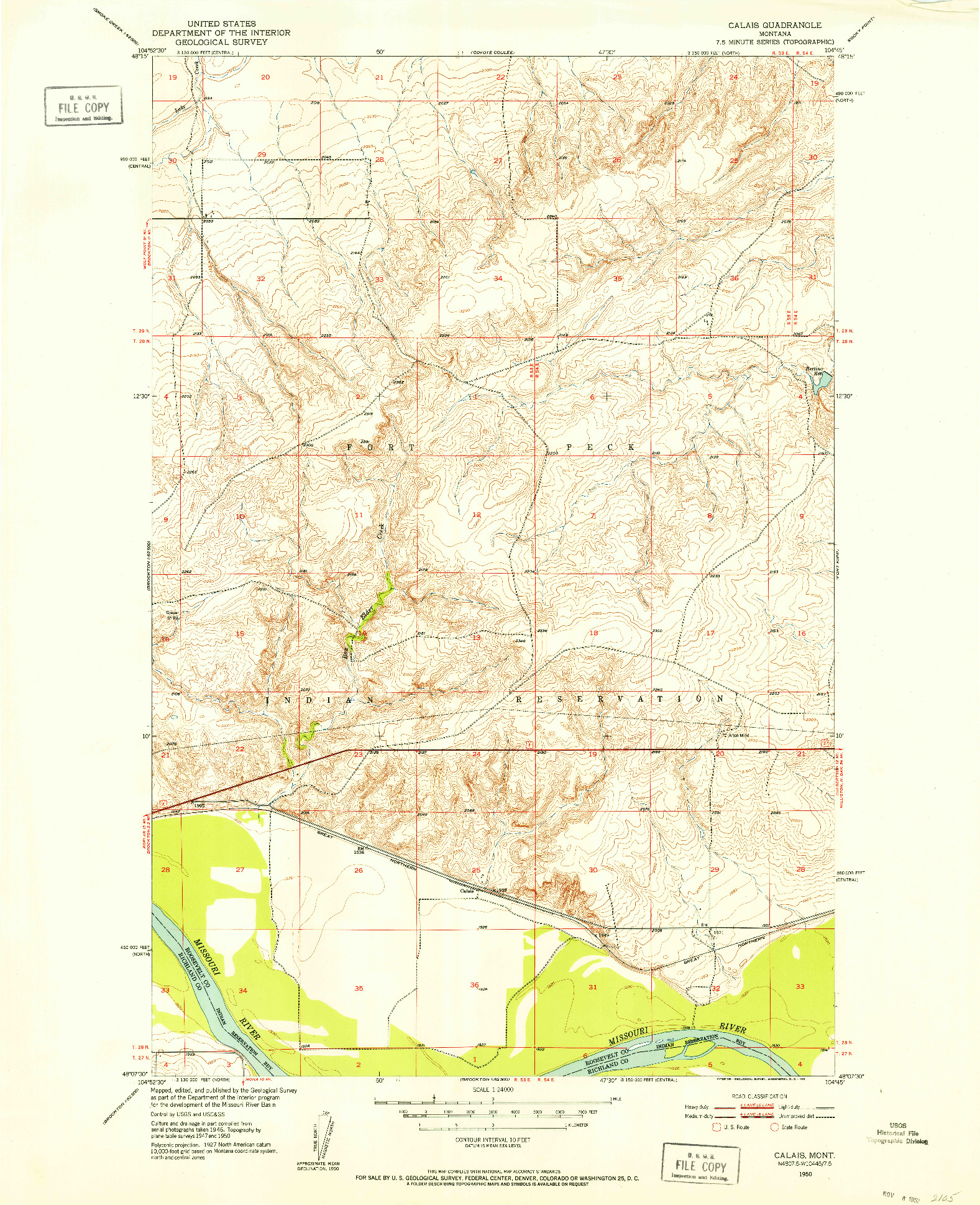 USGS 1:24000-SCALE QUADRANGLE FOR CALAIS, MT 1950
