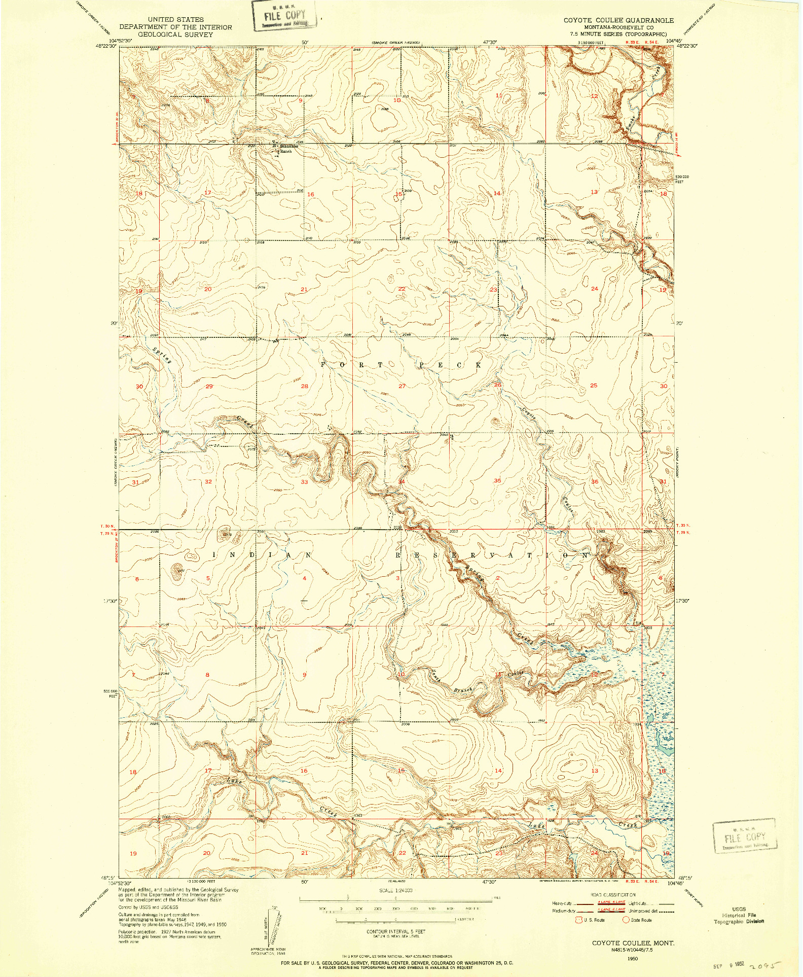 USGS 1:24000-SCALE QUADRANGLE FOR COYOTE COULEE, MT 1950